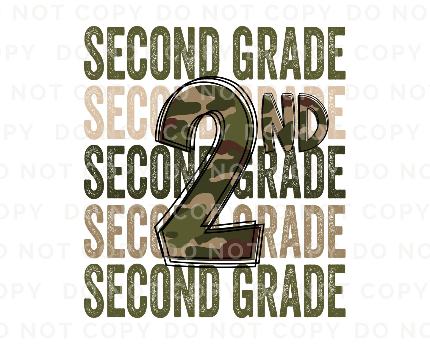 Second Grade DTF Transfer, First Day of School, Heat Transfer, Ready to Press, Direct to Film, Camo, Camouflage, 2nd, First Day of School