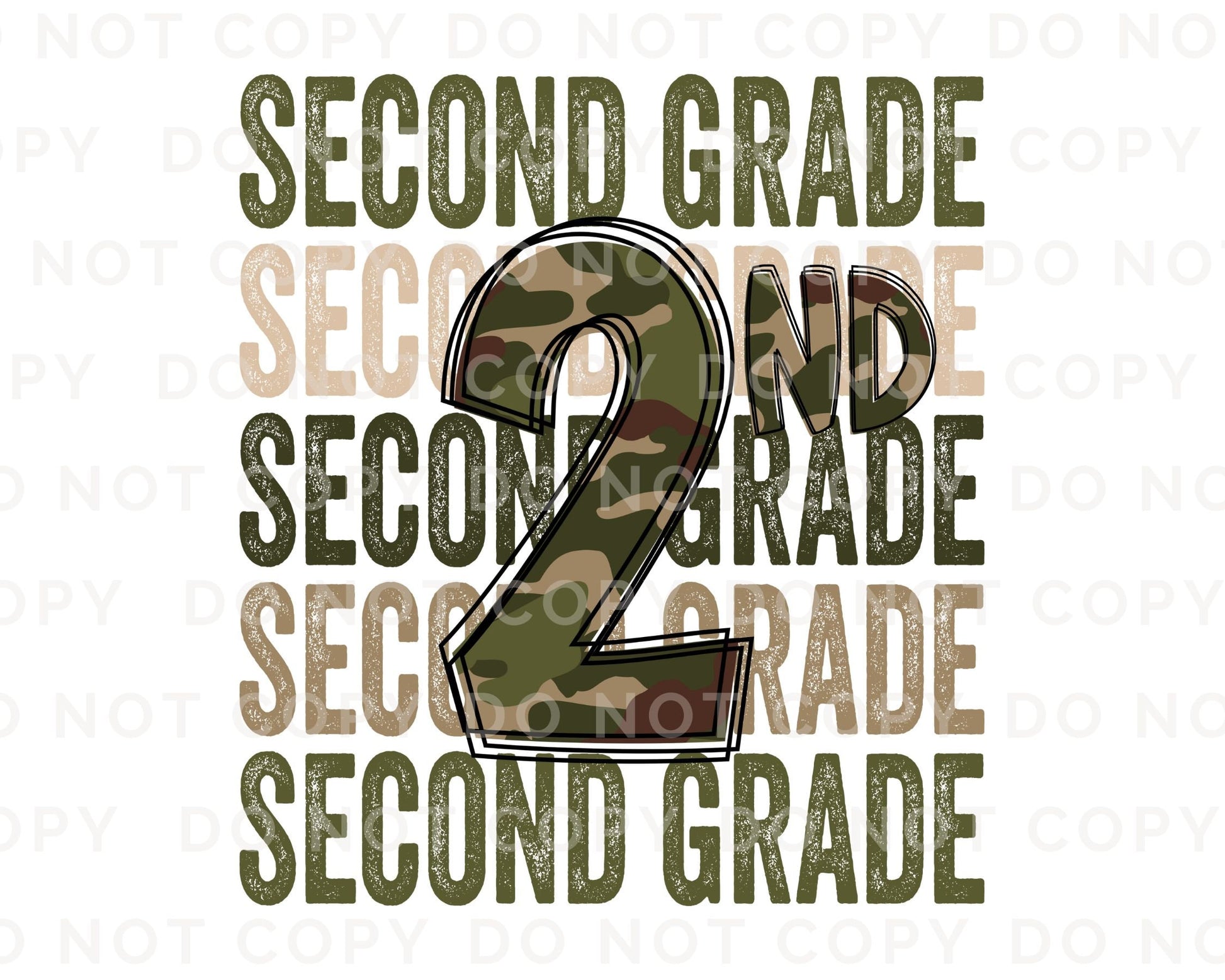 Second Grade DTF Transfer, First Day of School, Heat Transfer, Ready to Press, Direct to Film, Camo, Camouflage, 2nd, First Day of School