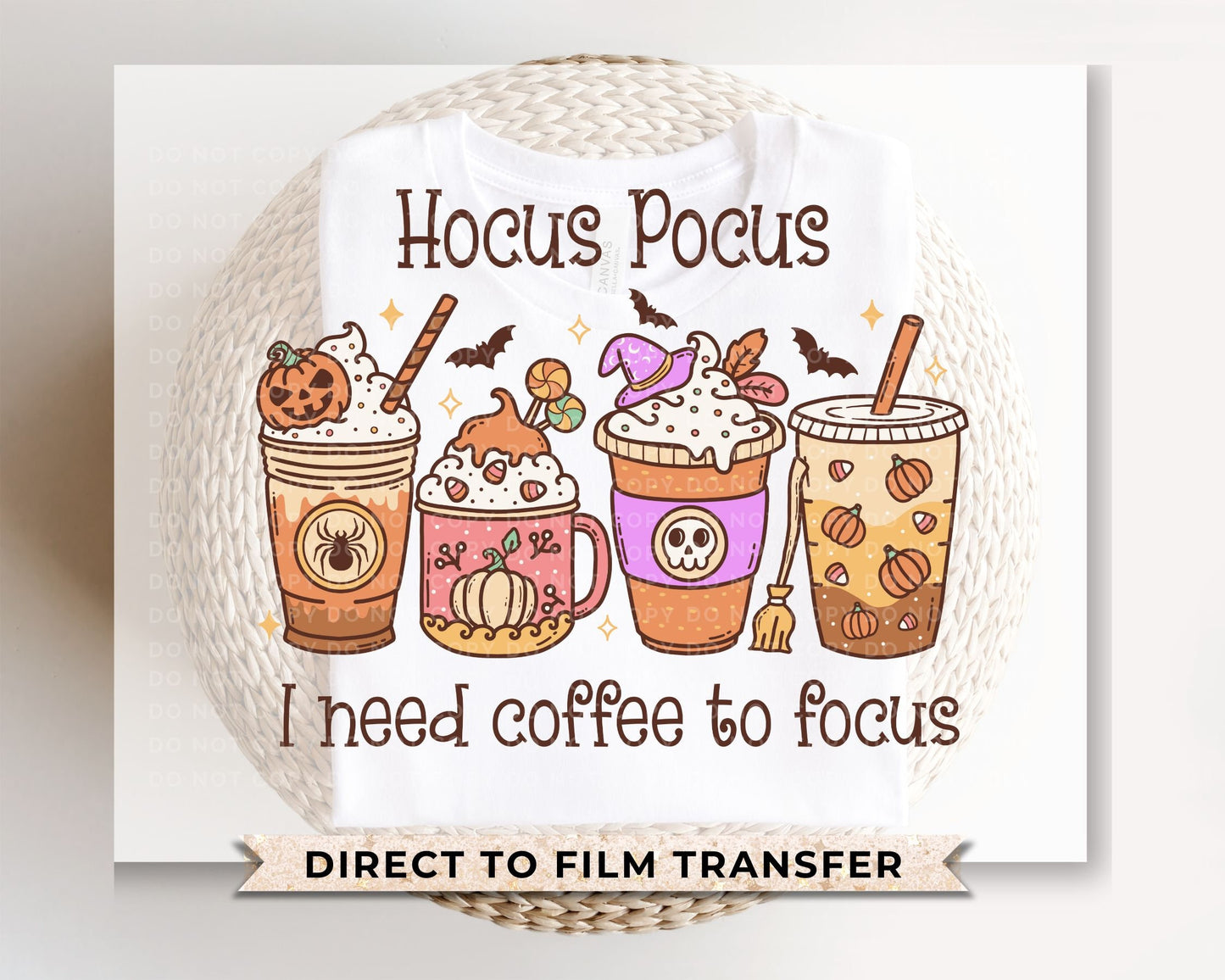 Halloween DTF Transfers, Ready to Press, T-shirt Transfers, Heat Transfer, Direct to Film, Cold Peel, Fall, Autumn, Coffee, Hocus Pocus