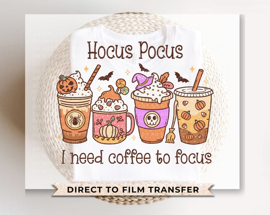 Halloween DTF Transfers, Ready to Press, T-shirt Transfers, Heat Transfer, Direct to Film, Cold Peel, Fall, Autumn, Coffee, Hocus Pocus