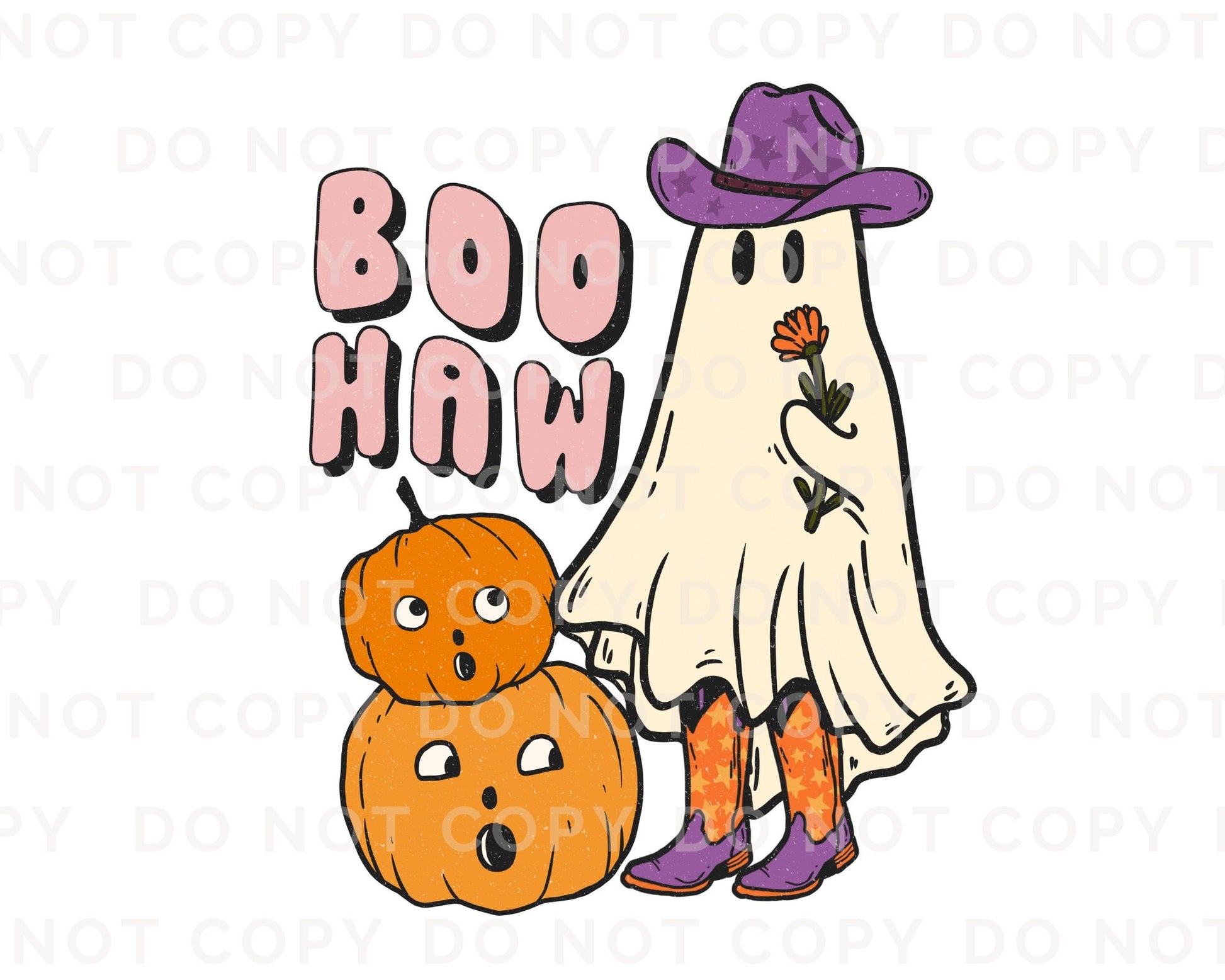 Halloween DTF, Ready to Press, T-shirt Transfers, Heat Transfer, Direct to Film, Fall, Pumpkins, Ghostie, Ghost Cowboy, Western, Boo Haw