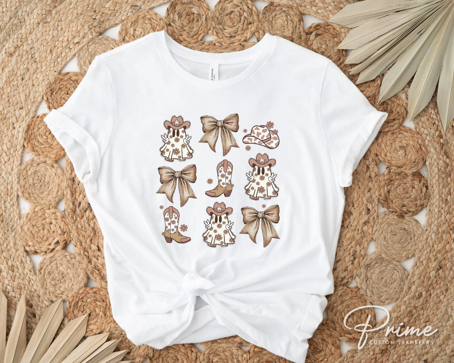 Halloween DTF, Ready to Press, T-shirt Transfers, Heat Transfer, Direct to Film, Fall, Ghostie, Ghost Cowboy, Bows, Western, Trendy
