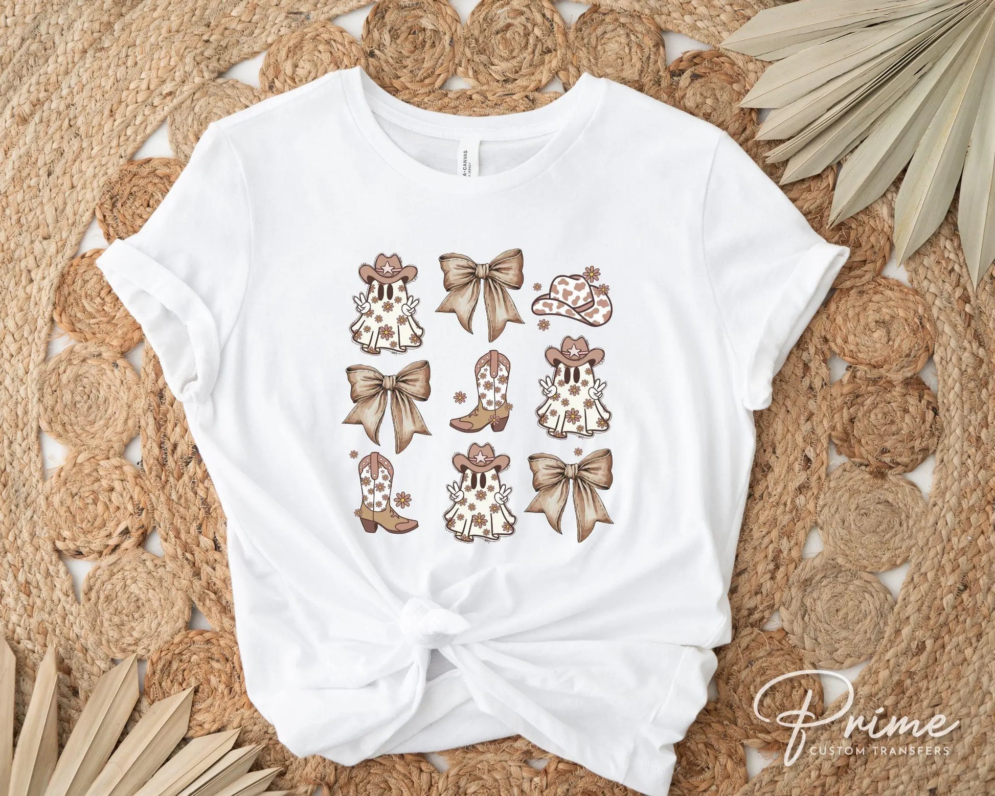 Halloween DTF, Ready to Press, T-shirt Transfers, Heat Transfer, Direct to Film, Fall, Ghostie, Ghost Cowboy, Bows, Western, Trendy