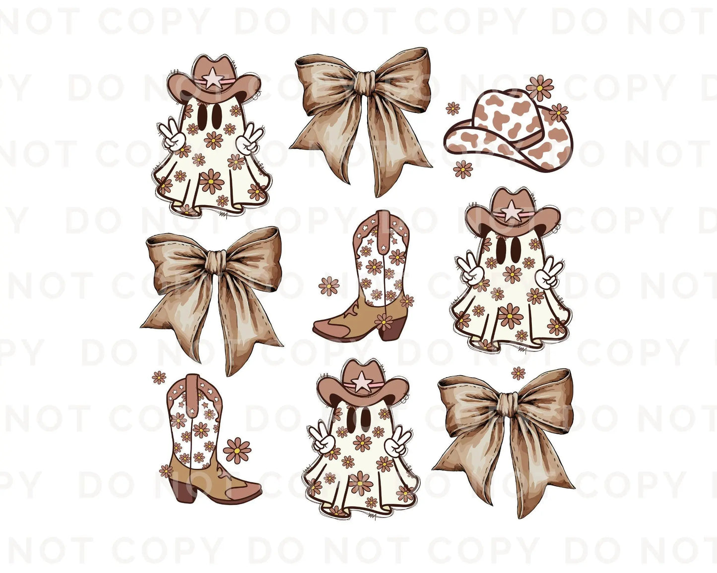 Halloween DTF, Ready to Press, T-shirt Transfers, Heat Transfer, Direct to Film, Fall, Ghostie, Ghost Cowboy, Bows, Western, Trendy