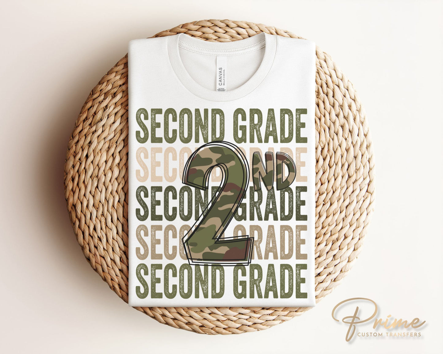Second Grade DTF Transfer, First Day of School, Heat Transfer, Ready to Press, Direct to Film, Camo, Camouflage, 2nd, First Day of School