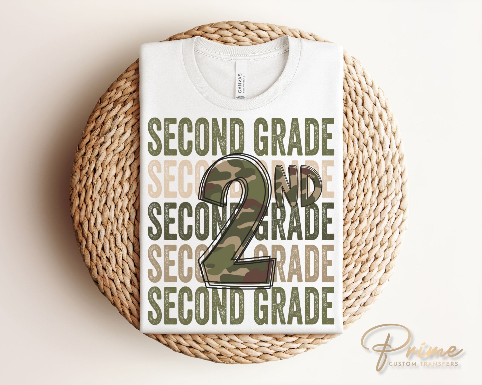 Second Grade DTF Transfer, First Day of School, Heat Transfer, Ready to Press, Direct to Film, Camo, Camouflage, 2nd, First Day of School