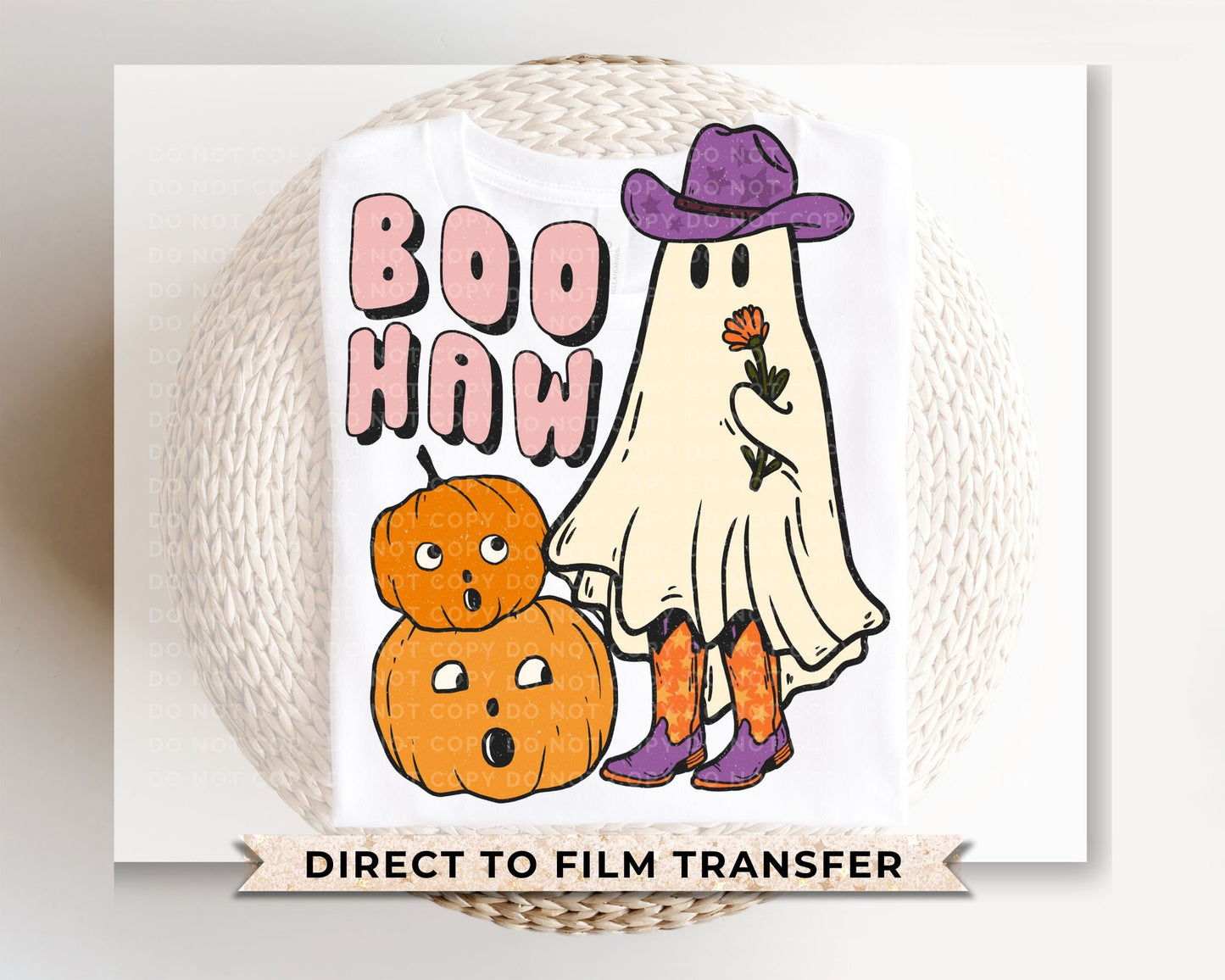 Halloween DTF, Ready to Press, T-shirt Transfers, Heat Transfer, Direct to Film, Fall, Pumpkins, Ghostie, Ghost Cowboy, Western, Boo Haw