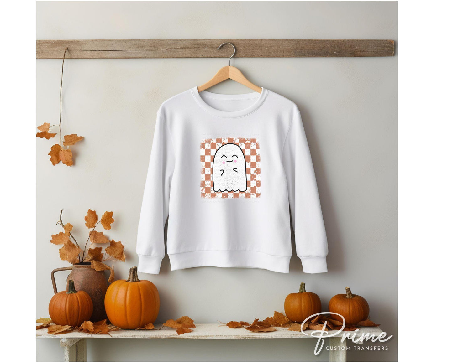 Halloween DTF Transfers, Ready to Press, T-shirt Transfers, Heat Transfer, Direct to Film, Fall, Autumn, Cute Trendy, Checkered Ghost