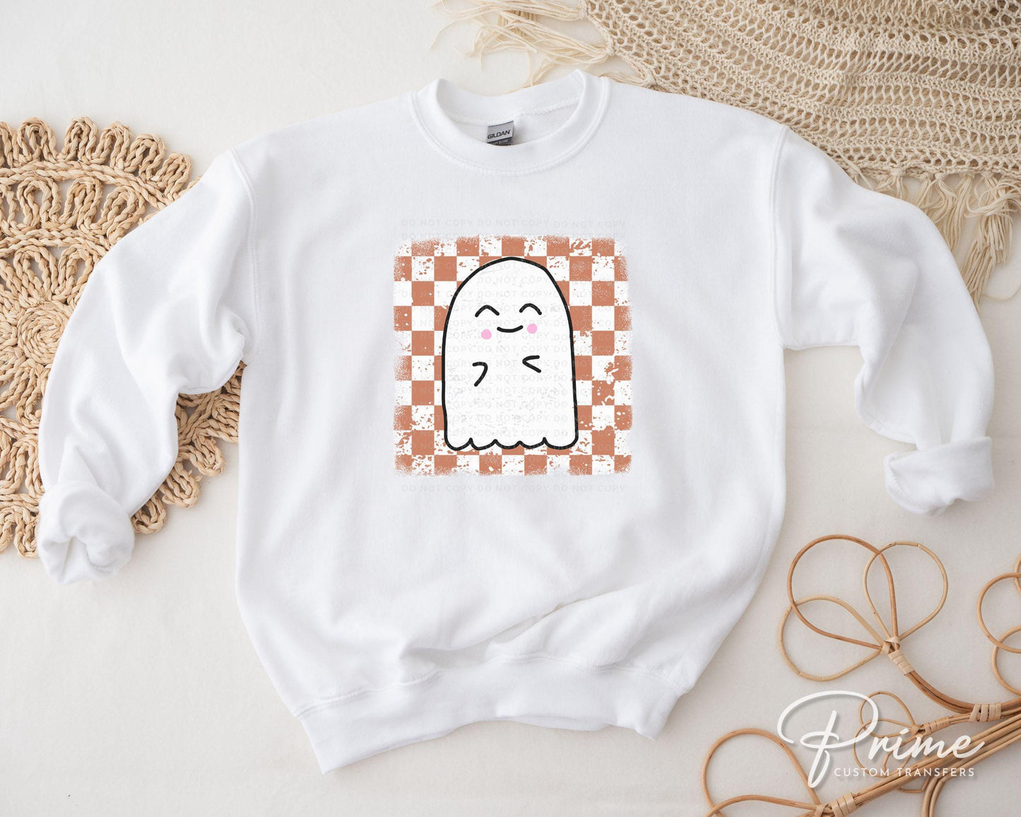 Halloween DTF Transfers, Ready to Press, T-shirt Transfers, Heat Transfer, Direct to Film, Fall, Autumn, Cute Trendy, Checkered Ghost