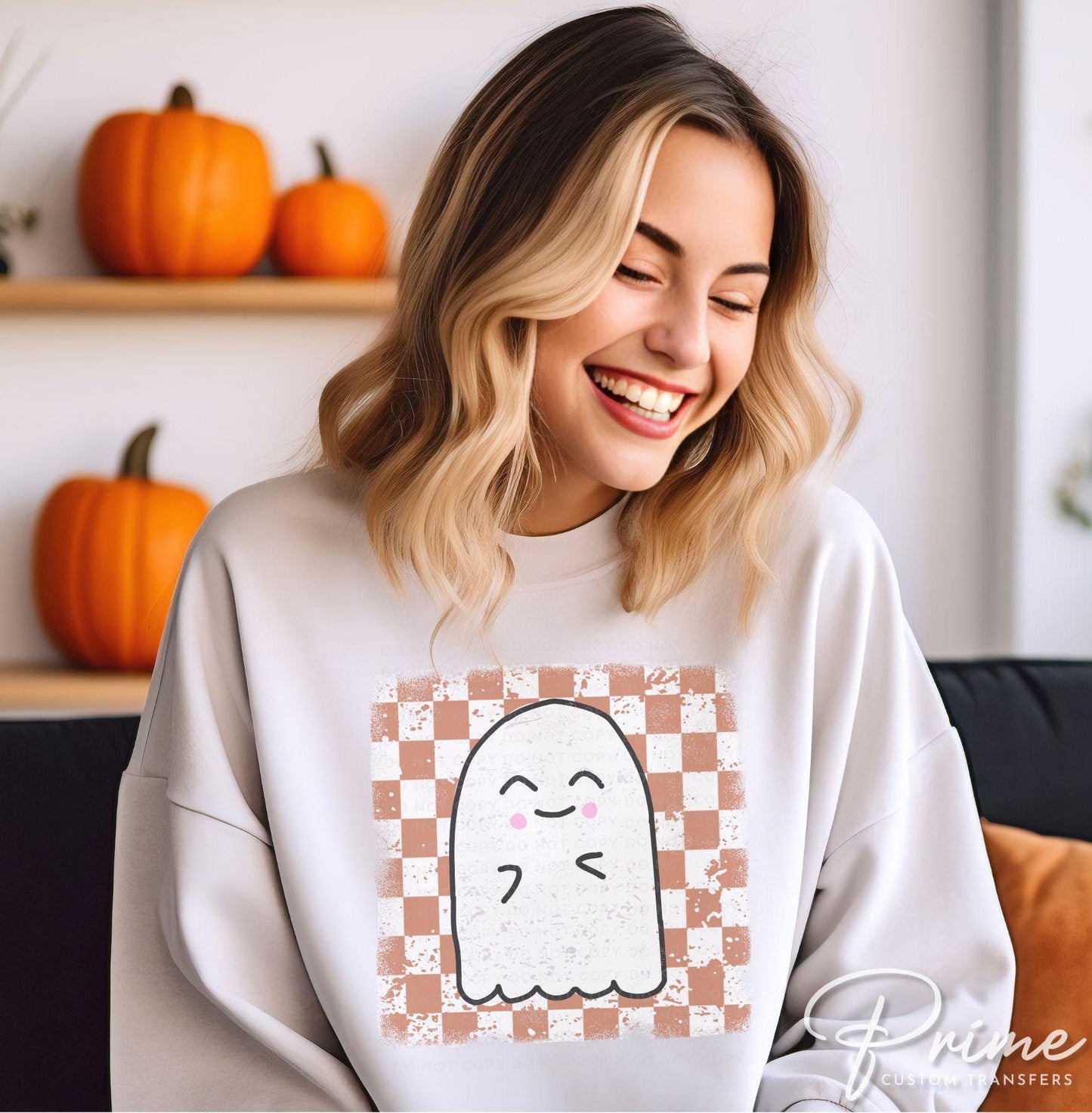 Halloween DTF Transfers, Ready to Press, T-shirt Transfers, Heat Transfer, Direct to Film, Fall, Autumn, Cute Trendy, Checkered Ghost