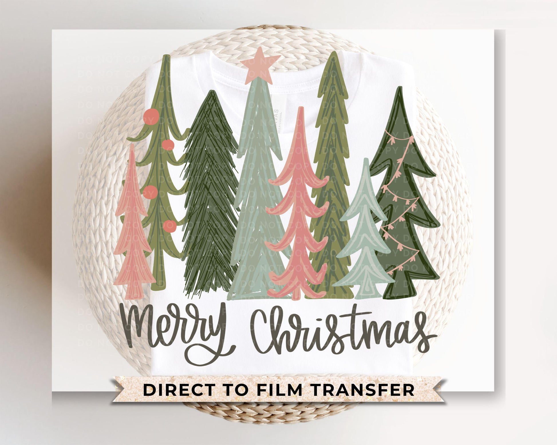 Christmas DTF Transfers, Ready to Press, T-shirt Transfers, Heat Transfer, Direct to Film, Holiday, Watercolor Pastel Christmas Trees