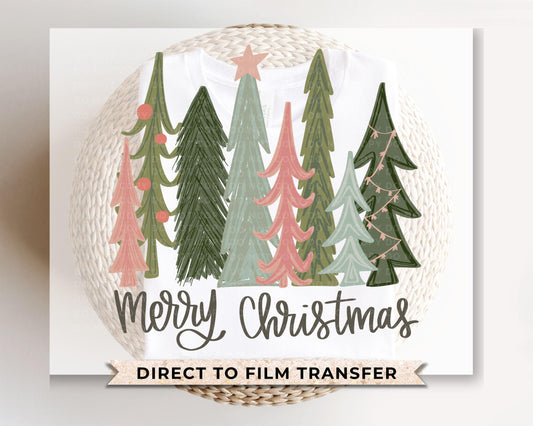 Christmas DTF Transfers, Ready to Press, T-shirt Transfers, Heat Transfer, Direct to Film, Holiday, Watercolor Pastel Christmas Trees