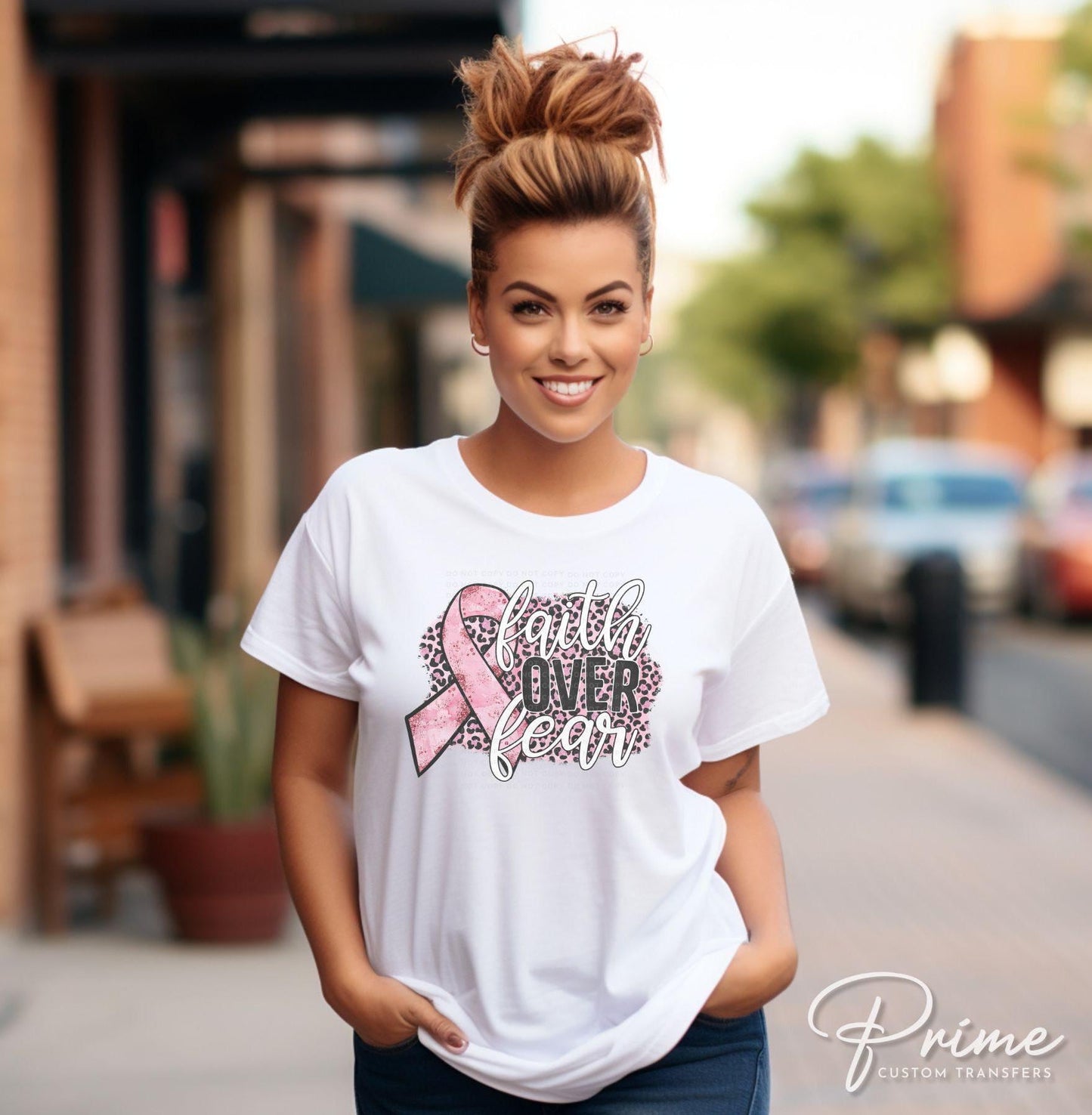 Breast Cancer DTF Transfers, Ready to Press, T-shirt Transfers, Heat Transfer, Direct to Film, Fight, Ribbon, Pink Leopard, Faith Over Fear