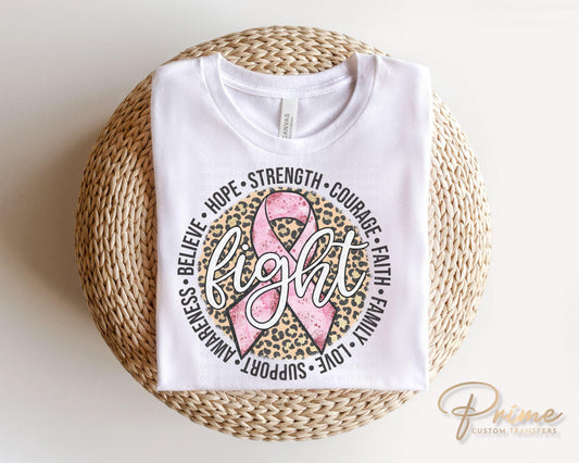 Breast Cancer DTF Transfers, Ready to Press, T-shirt Transfers, Heat Transfer, Direct to Film, Fight, Pink Ribbon, Leopard, Cancer Awareness