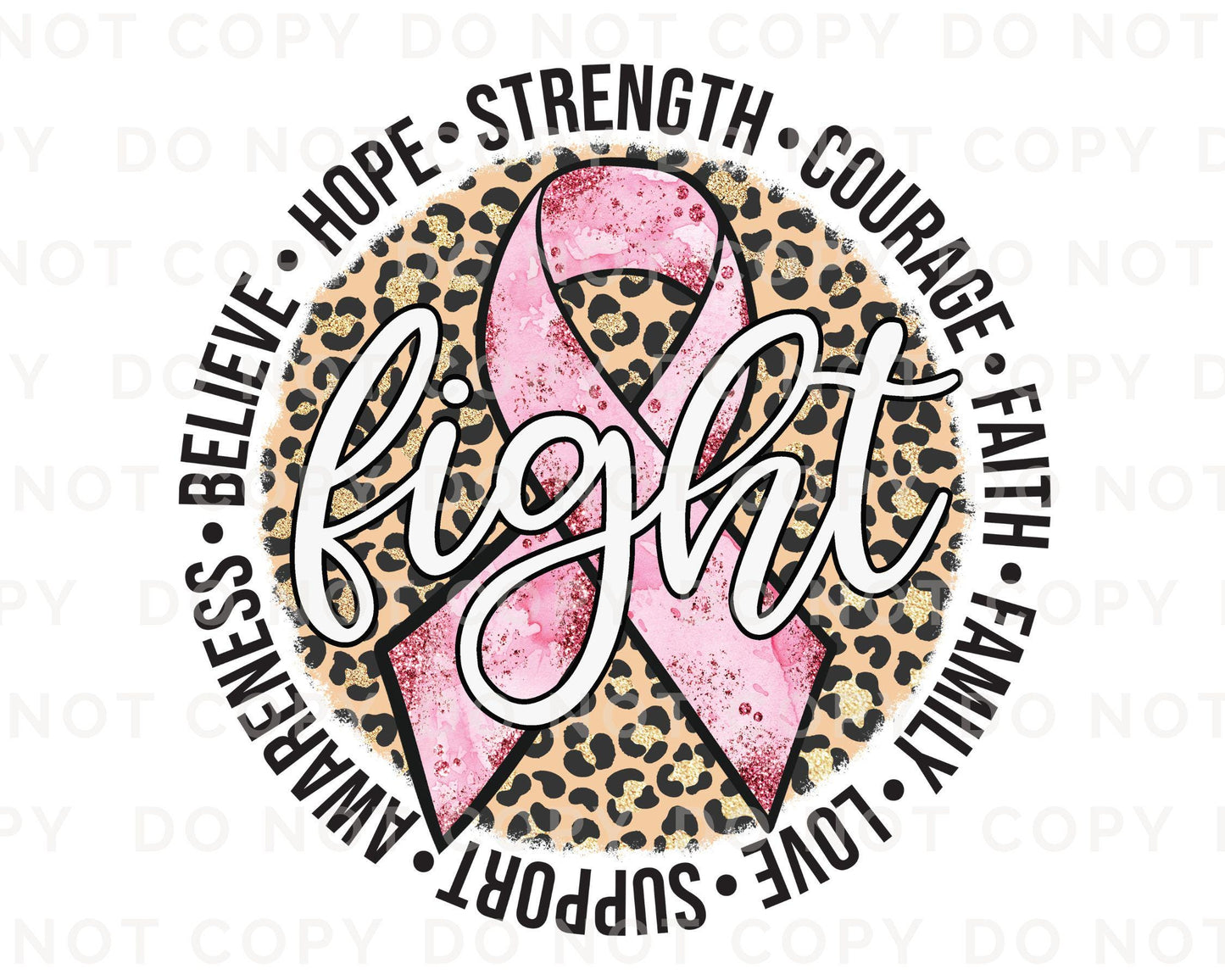 Breast Cancer DTF Transfers, Ready to Press, T-shirt Transfers, Heat Transfer, Direct to Film, Fight, Pink Ribbon, Leopard, Cancer Awareness