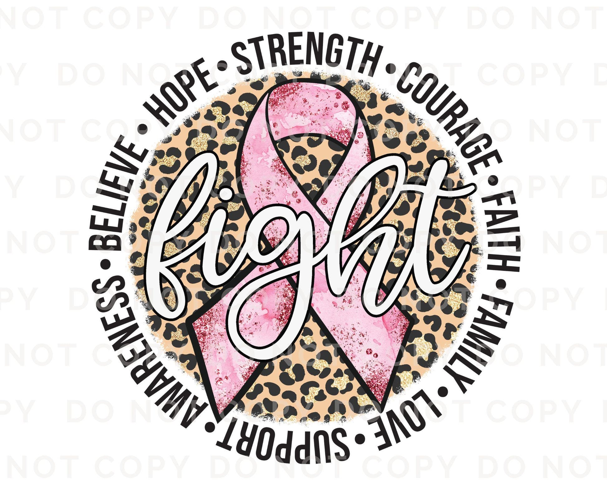 Breast Cancer DTF Transfers, Ready to Press, T-shirt Transfers, Heat Transfer, Direct to Film, Fight, Pink Ribbon, Leopard, Cancer Awareness