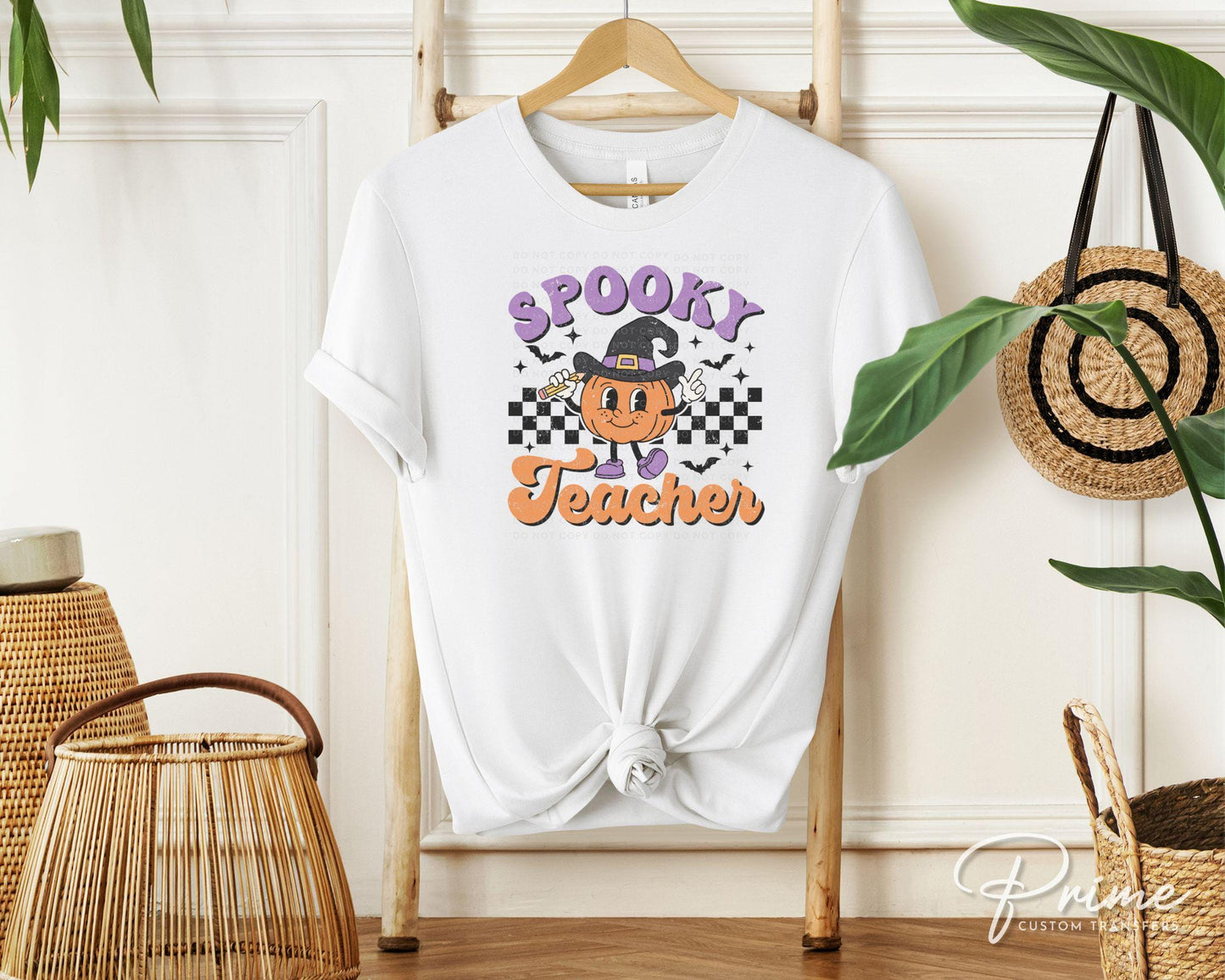 Fall DTF, Ready to Press, DIY T-shirt, Heat Transfer, Direct to Film, Cold Peel, Halloween, Gift for her, Witch, Checkered, Spooky Teacher