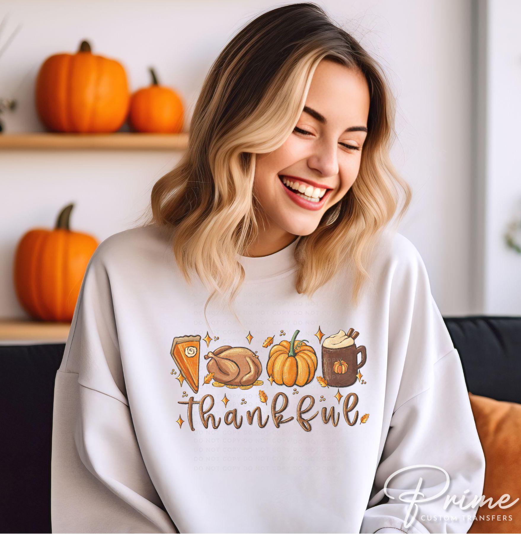 Thanksgiving DTF, Ready to Press, DIY T-shirt, Heat Transfer, Direct to Film, Cold Peel, Holiday Fall, Autumn, Pumpkin Pie, Turkey, Thankful