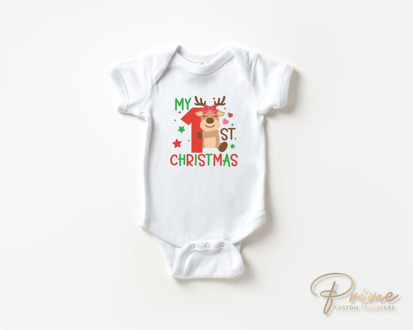 Christmas DTF Transfers, Ready to Press, T-shirt Transfers, Heat Transfer, Direct to Film, Baby Girl, Holiday, Reindeer, My 1st Christmas