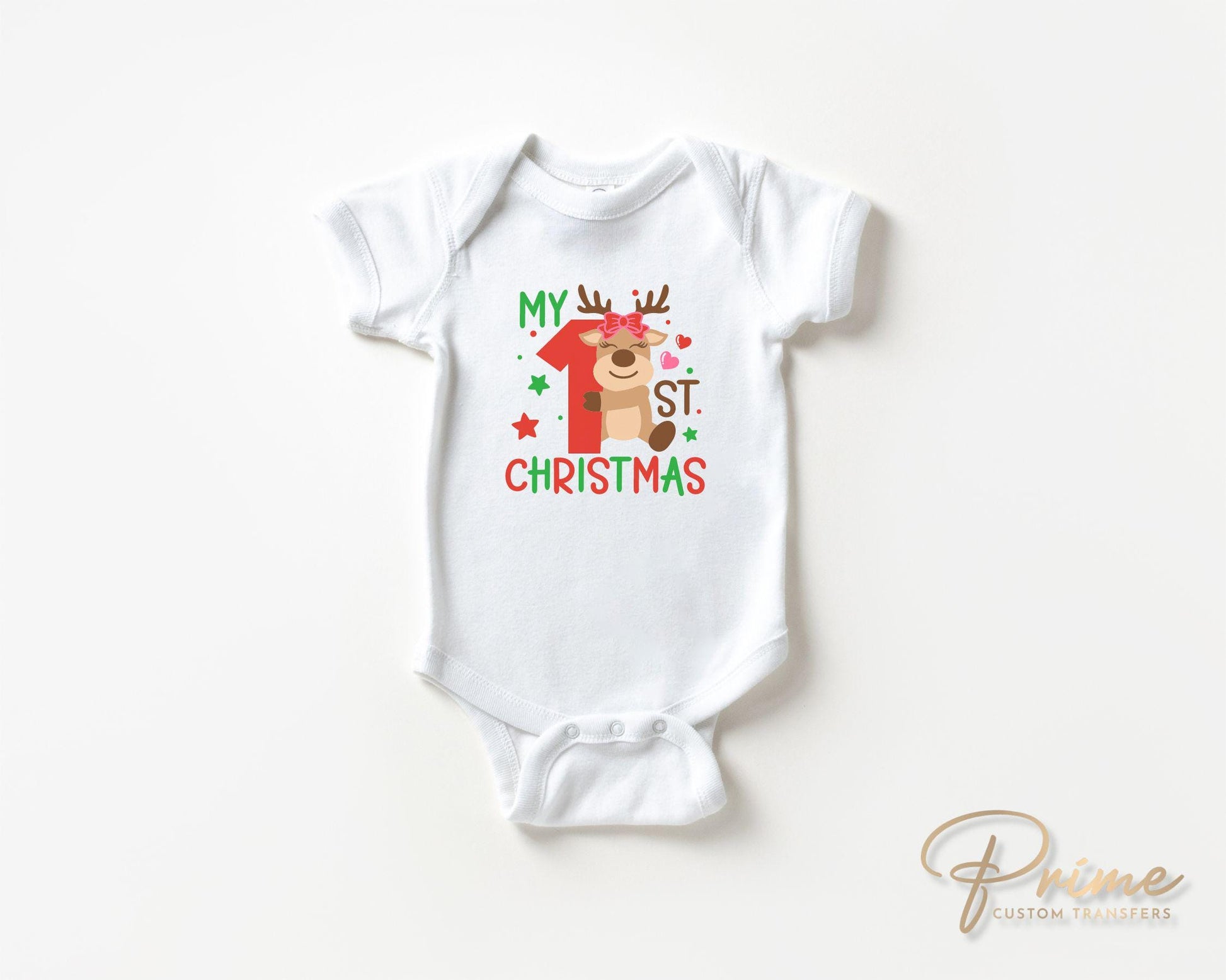 Christmas DTF Transfers, Ready to Press, T-shirt Transfers, Heat Transfer, Direct to Film, Baby Girl, Holiday, Reindeer, My 1st Christmas