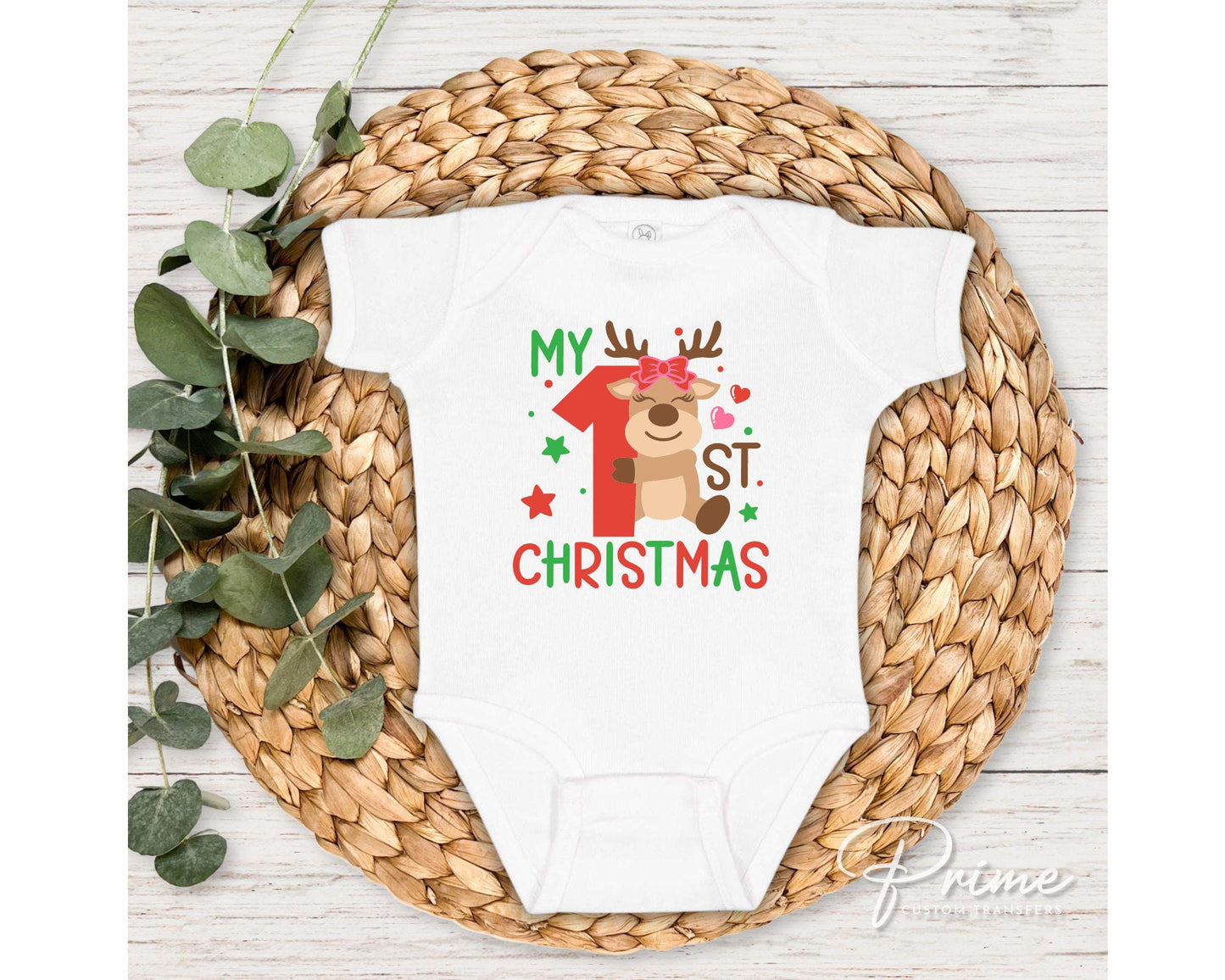 Christmas DTF Transfers, Ready to Press, T-shirt Transfers, Heat Transfer, Direct to Film, Baby Girl, Holiday, Reindeer, My 1st Christmas