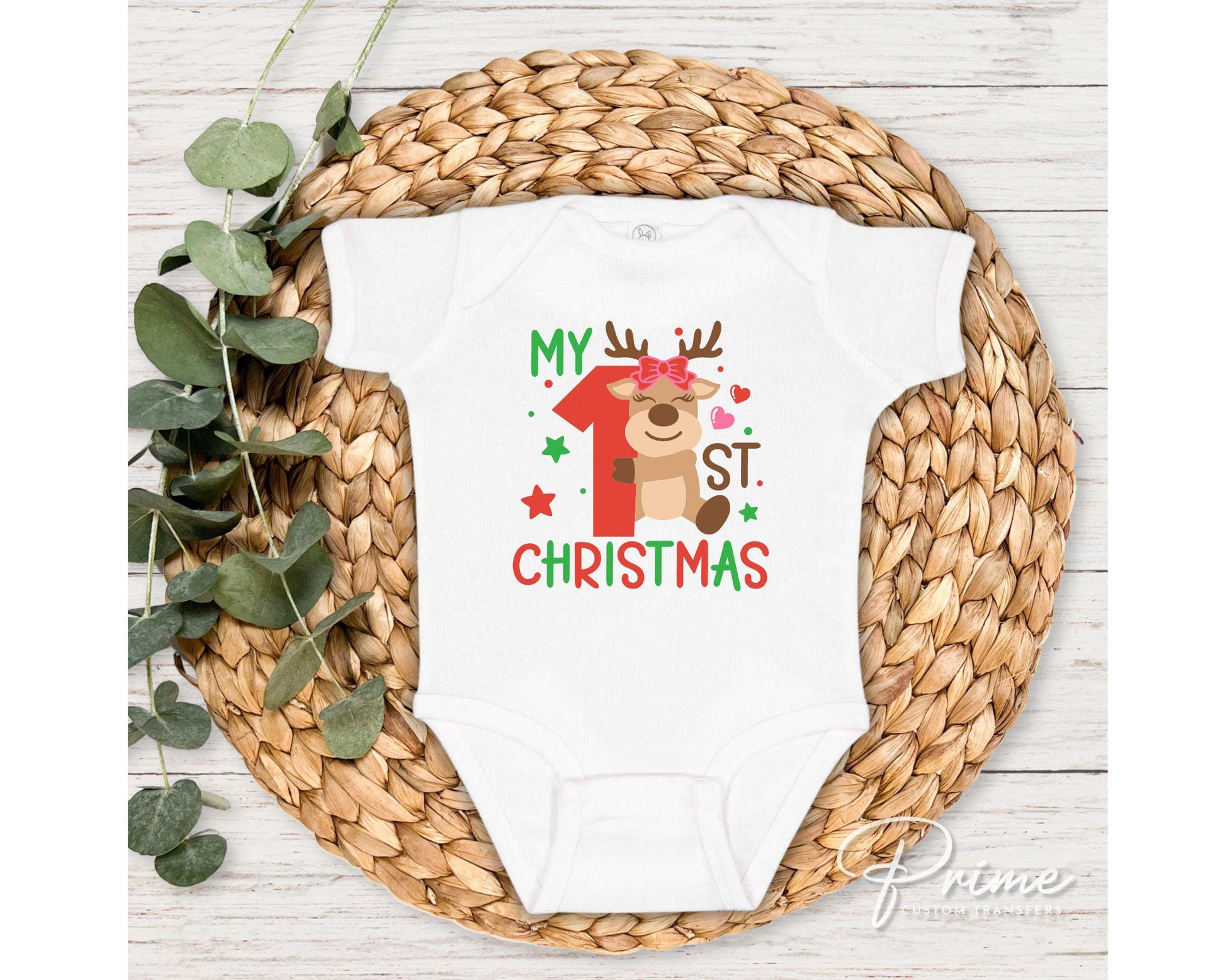 Christmas DTF Transfers, Ready to Press, T-shirt Transfers, Heat Transfer, Direct to Film, Baby Girl, Holiday, Reindeer, My 1st Christmas