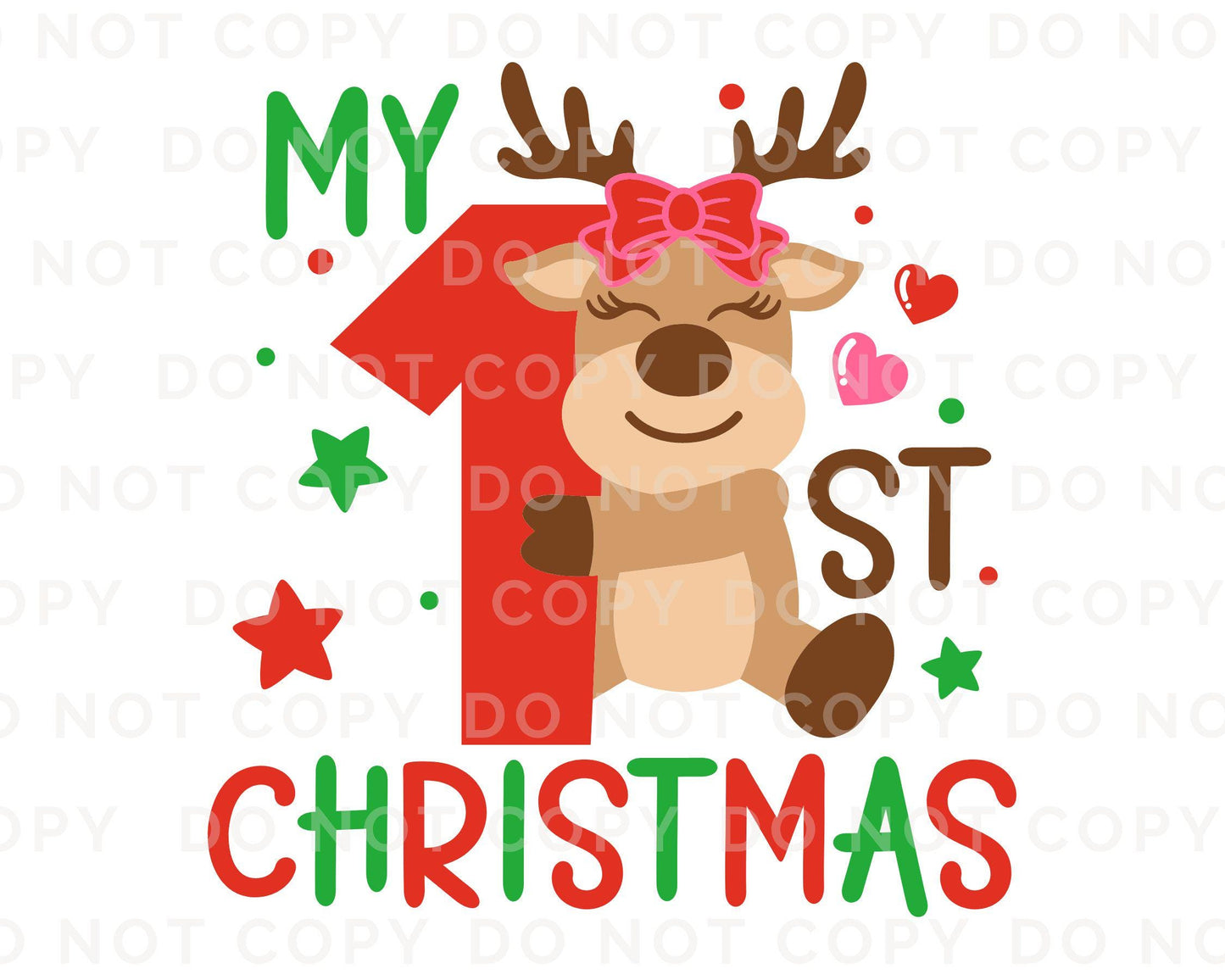 Christmas DTF Transfers, Ready to Press, T-shirt Transfers, Heat Transfer, Direct to Film, Baby Girl, Holiday, Reindeer, My 1st Christmas