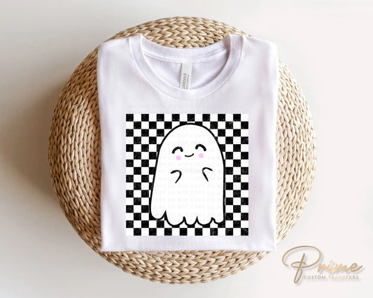 Halloween DTF Transfers, Ready to Press, T-shirt Transfers, Heat Transfer, Direct to Film, Fall, Autumn, Cute Trendy, Checkered Ghost