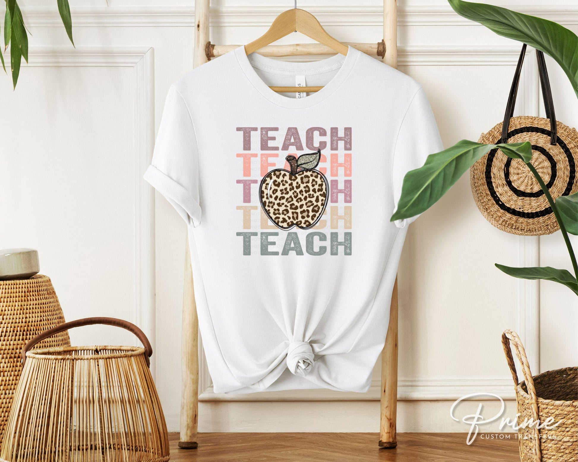 Teacher DTF transfer, First Day of School, Heat Transfer, Ready to Press, Direct to Film, Preschool, Teach Apple Stacked Cheetah Leopard