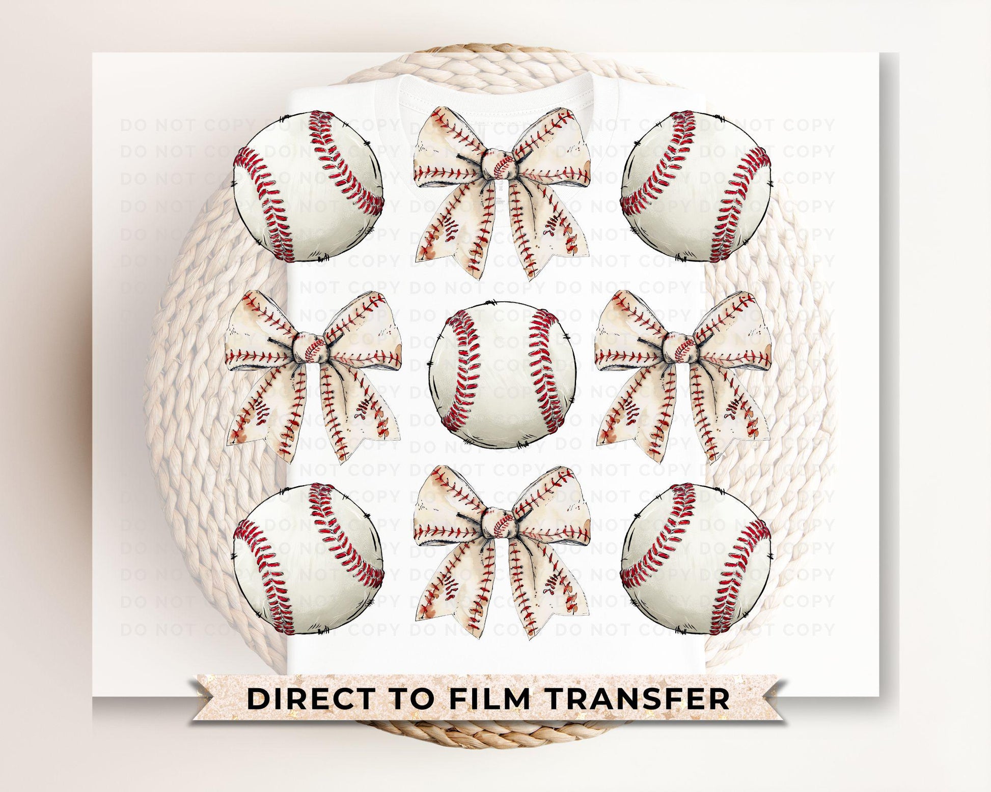 Baseball DTF Transfers, Ready to Press, T-shirt Transfers, Heat Transfer, Direct to Film, Sports, Softball, Baseballs and Bows, Coquette