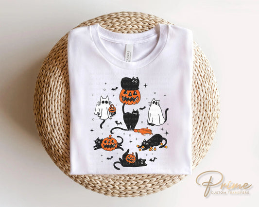 Halloween DTF Transfers, Ready to Press, T-shirt Transfers, Heat Transfer, Direct to Film, Kids, Fall, Autumn, Trendy, Cute Black Ghost Cats