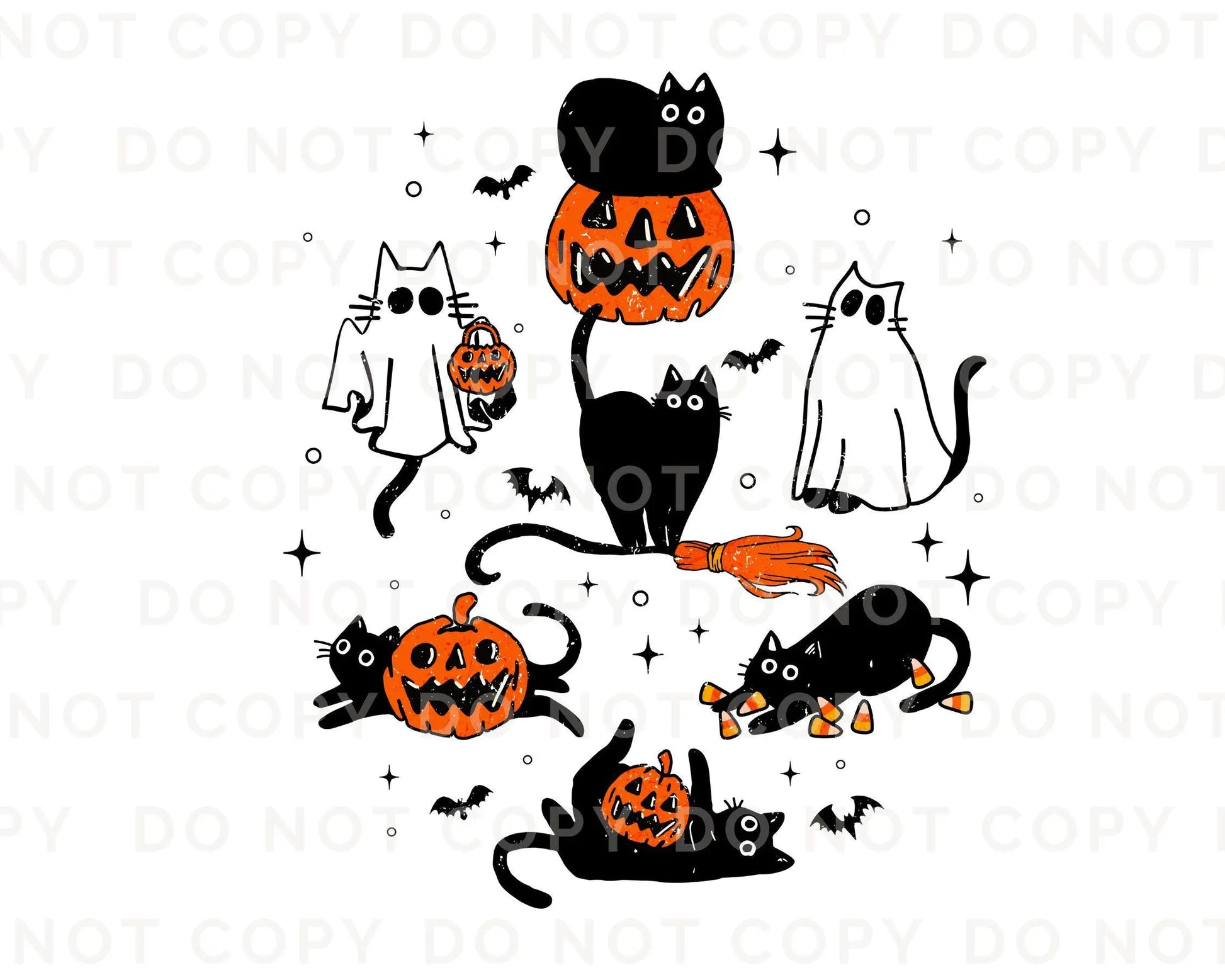 Halloween DTF Transfers, Ready to Press, T-shirt Transfers, Heat Transfer, Direct to Film, Kids, Fall, Autumn, Trendy, Cute Black Ghost Cats