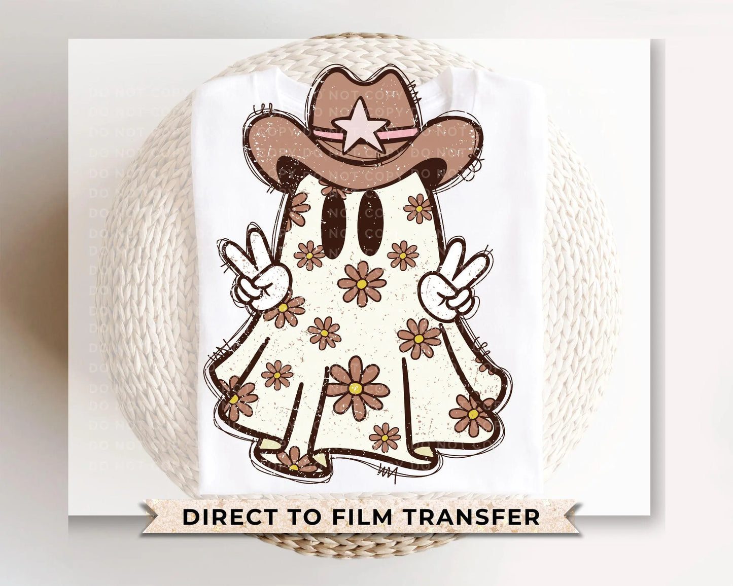 Halloween DTF, Ready to Press, T-shirt Transfers, Heat Transfer, Direct to Film, Fall, Ghostie, Ghost Cowboy, Cowgirl, Western, Trendy