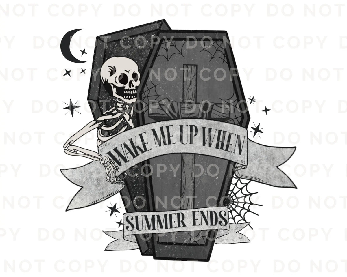 Halloween DTF Transfers, Ready to Press, T-shirt Transfers, Heat Transfer, Direct to Film, Skeleton, Skull, Wake Me Up When Summer Ends