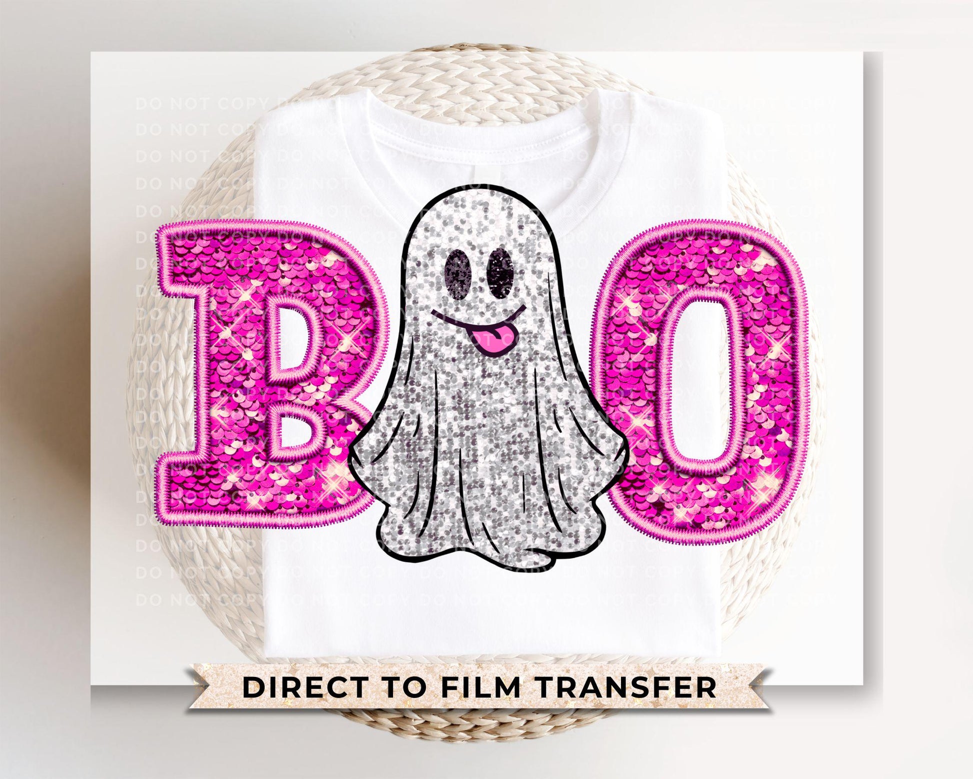 Halloween, DTF Transfers, Ready to Press, T-shirt Transfers, Heat Transfer, Direct to Film, Fall, Faux Glitter, Sparkly Cute Ghost, Boo