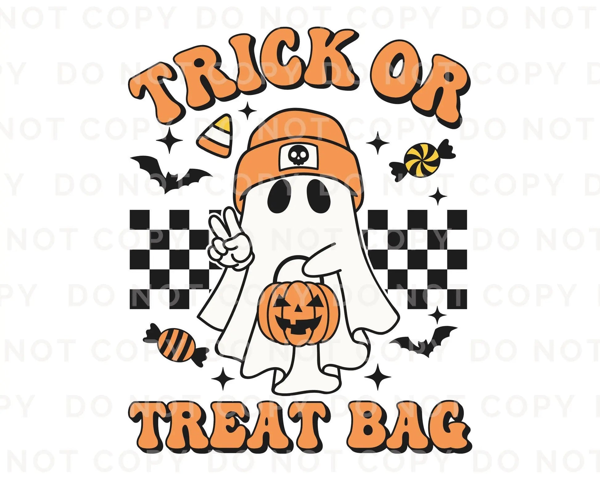 Halloween DTF Transfers, Ready to Press, T-shirt Transfers, Heat Transfer, Direct to Film, Trick or Treat Tote Bag, Decal, Candy, Ghost