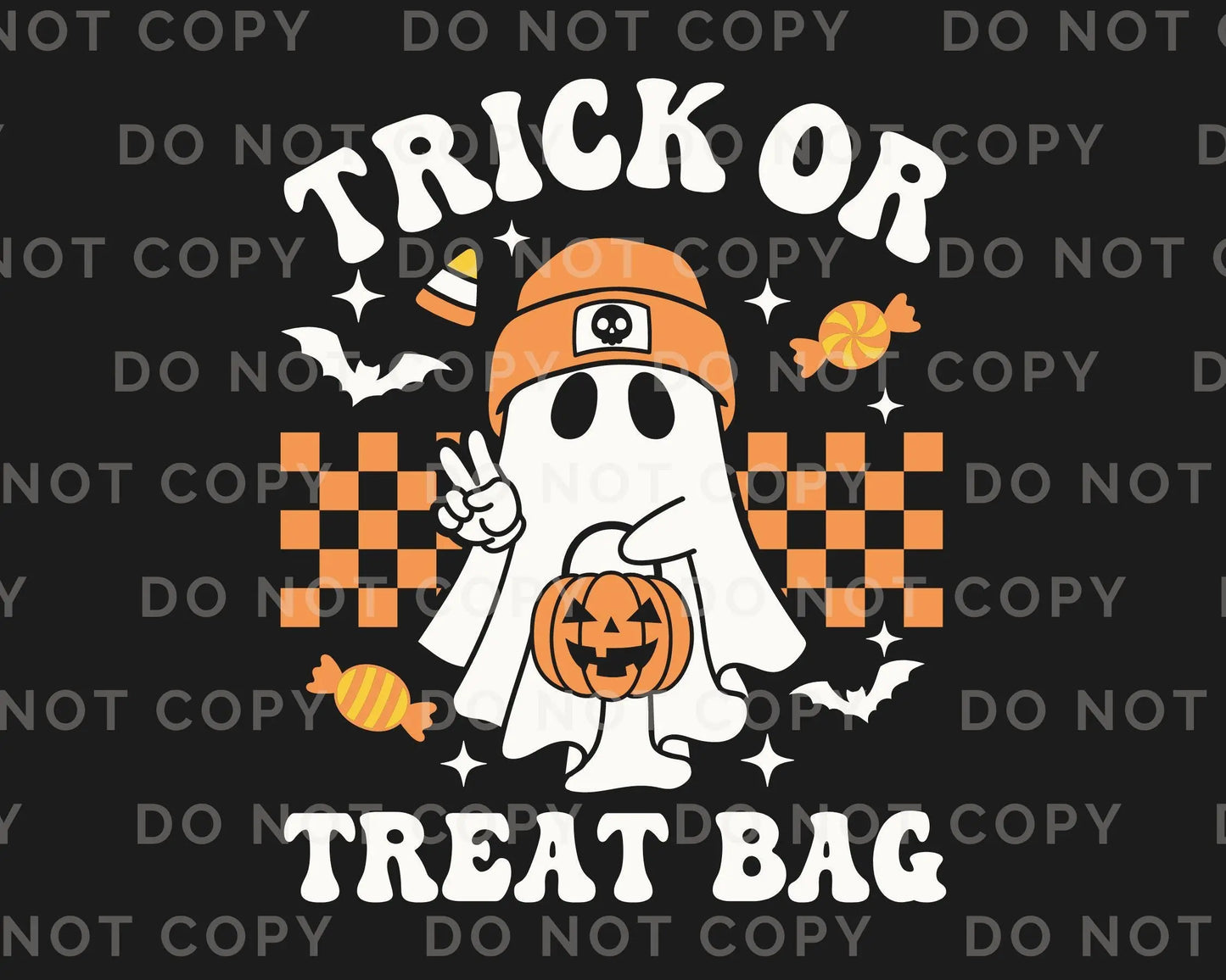 Halloween DTF Transfers, Ready to Press, T-shirt Transfers, Heat Transfer, Direct to Film, Trick or Treat Tote Bag, Decal, Candy, Ghost