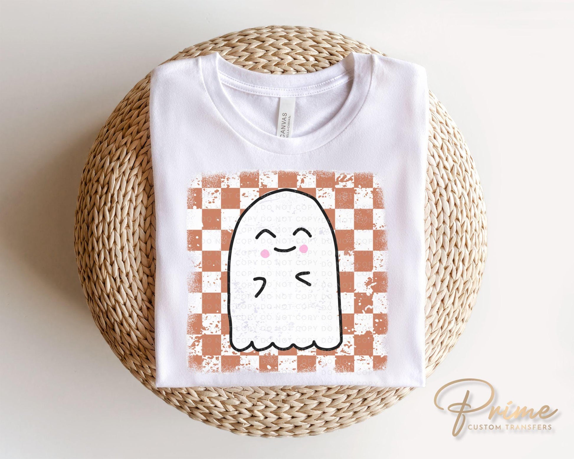 Halloween DTF Transfers, Ready to Press, T-shirt Transfers, Heat Transfer, Direct to Film, Fall, Autumn, Cute Trendy, Checkered Ghost