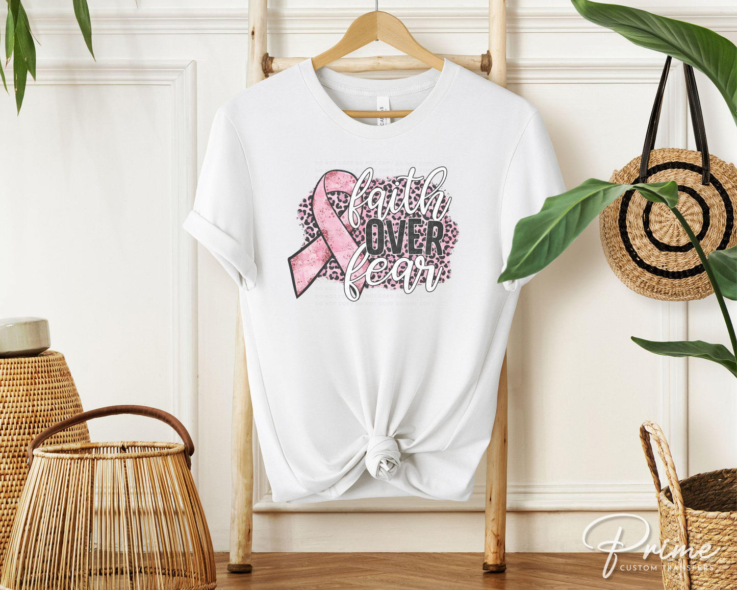 Breast Cancer DTF Transfers, Ready to Press, T-shirt Transfers, Heat Transfer, Direct to Film, Fight, Ribbon, Pink Leopard, Faith Over Fear