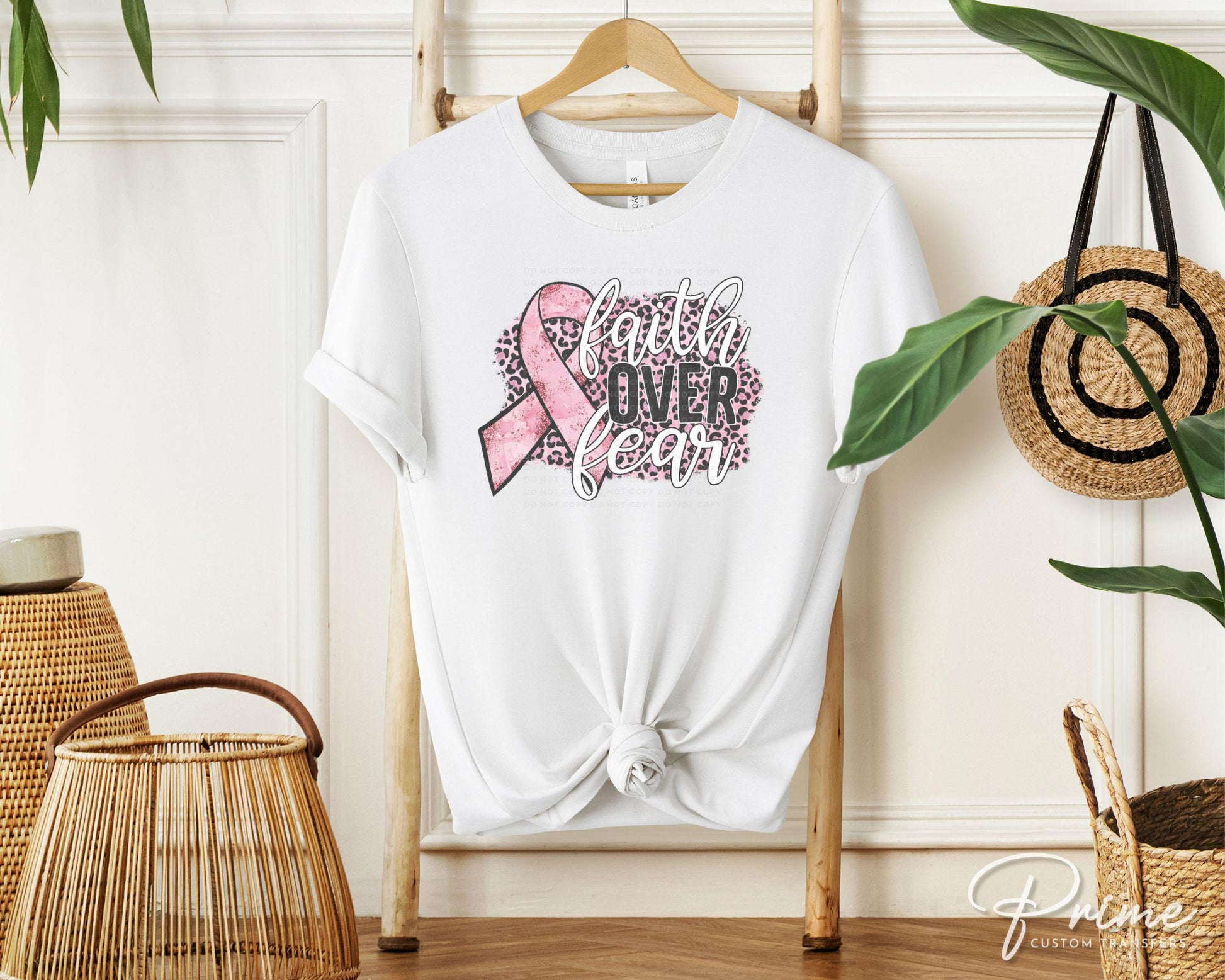 Breast Cancer DTF Transfers, Ready to Press, T-shirt Transfers, Heat Transfer, Direct to Film, Fight, Ribbon, Pink Leopard, Faith Over Fear