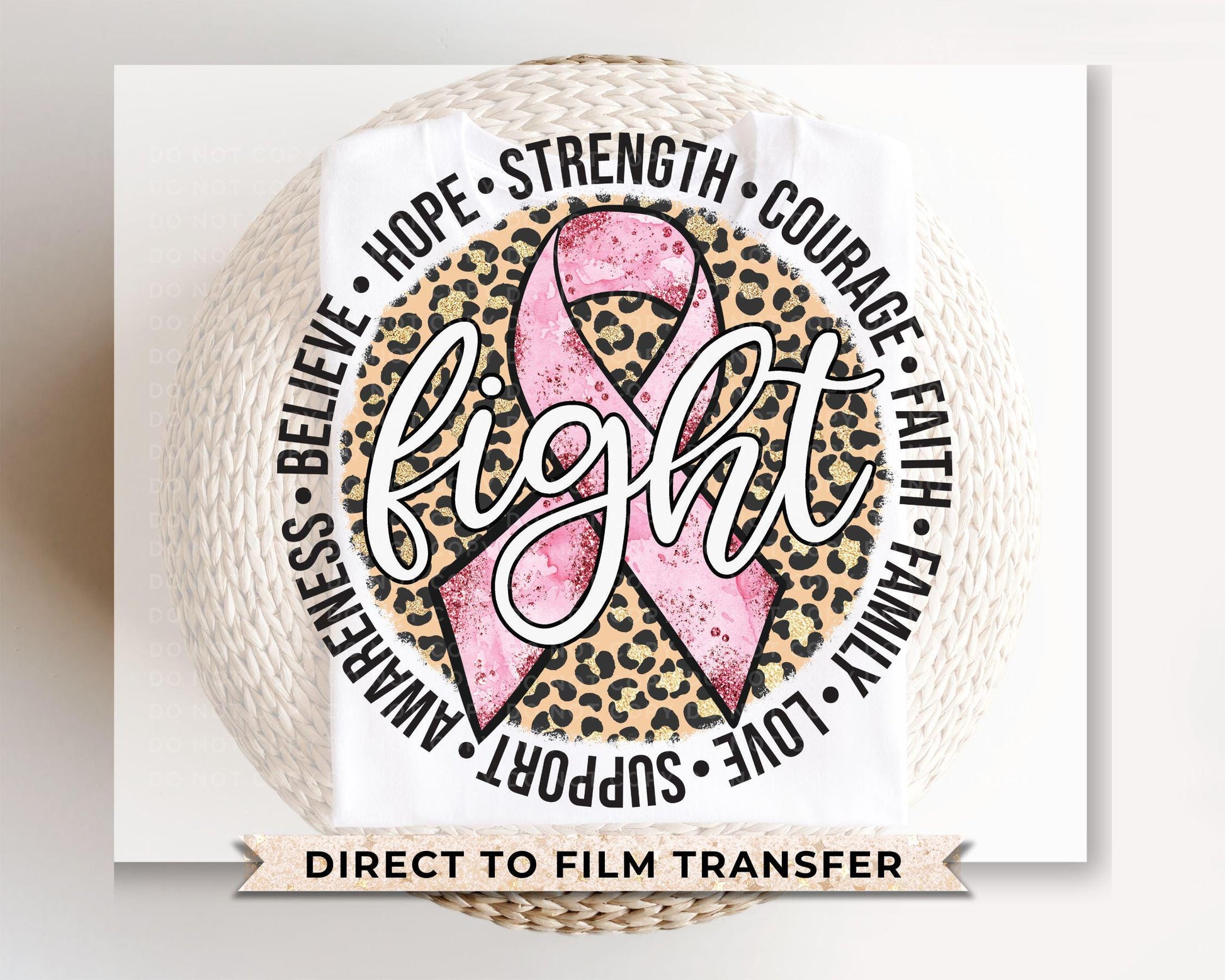 Breast Cancer DTF Transfers, Ready to Press, T-shirt Transfers, Heat Transfer, Direct to Film, Fight, Pink Ribbon, Leopard, Cancer Awareness