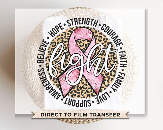 Breast Cancer DTF Transfers, Ready to Press, T-shirt Transfers, Heat Transfer, Direct to Film, Fight, Pink Ribbon, Leopard, Cancer Awareness
