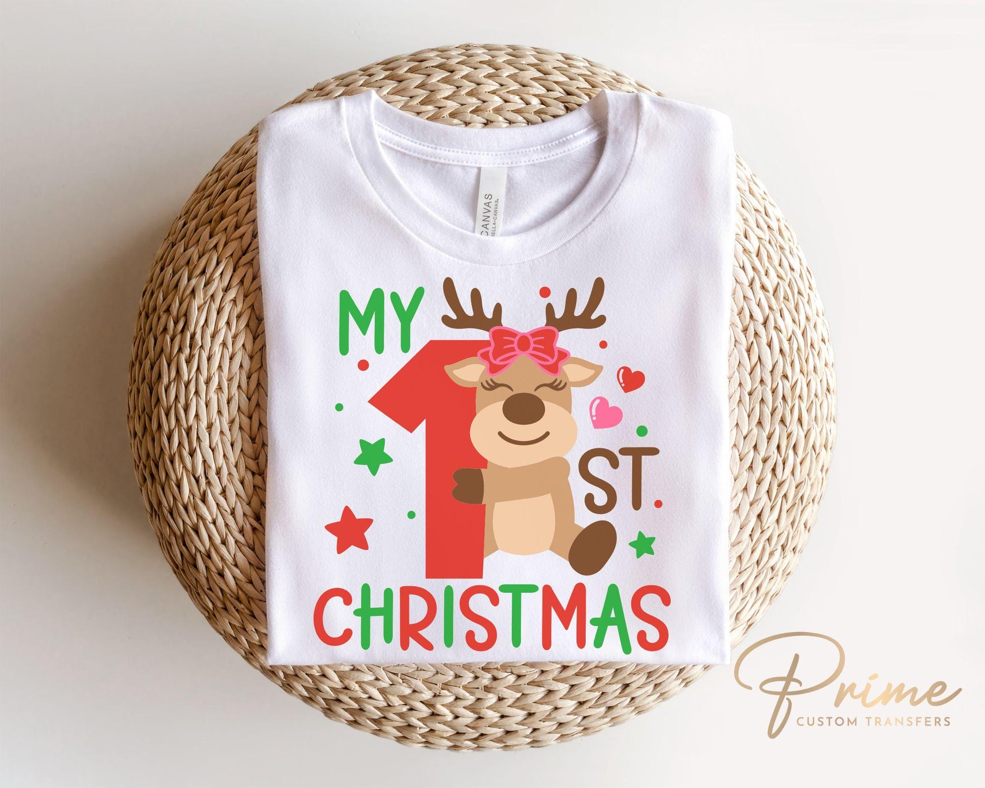 Christmas DTF Transfers, Ready to Press, T-shirt Transfers, Heat Transfer, Direct to Film, Baby Girl, Holiday, Reindeer, My 1st Christmas