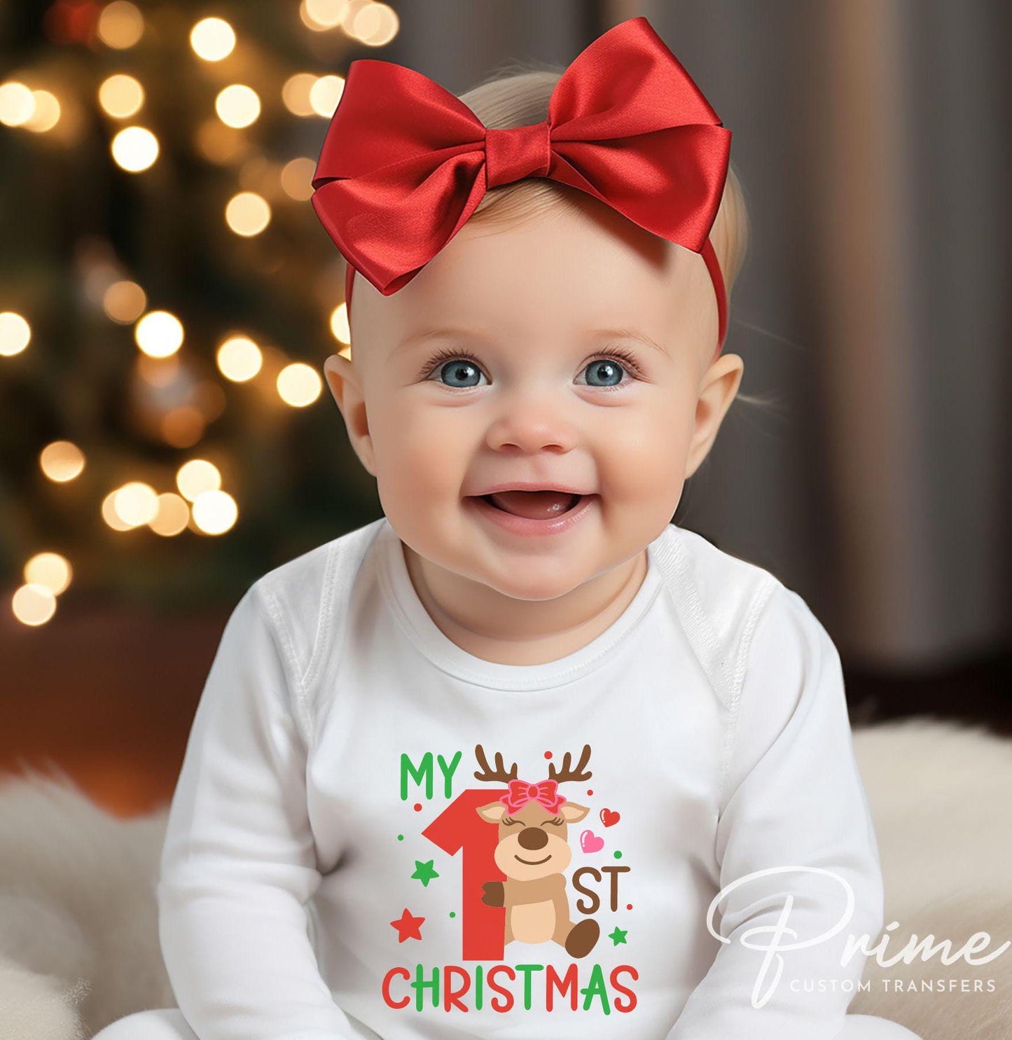 Christmas DTF Transfers, Ready to Press, T-shirt Transfers, Heat Transfer, Direct to Film, Baby Girl, Holiday, Reindeer, My 1st Christmas