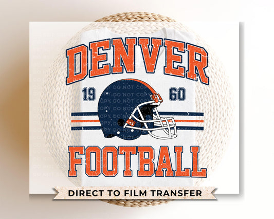 Football DTF Transfers, Ready to Press, T-shirt Transfers, Heat Transfer, Direct to Film, Sports, Full Color, Vintage, Denver Football