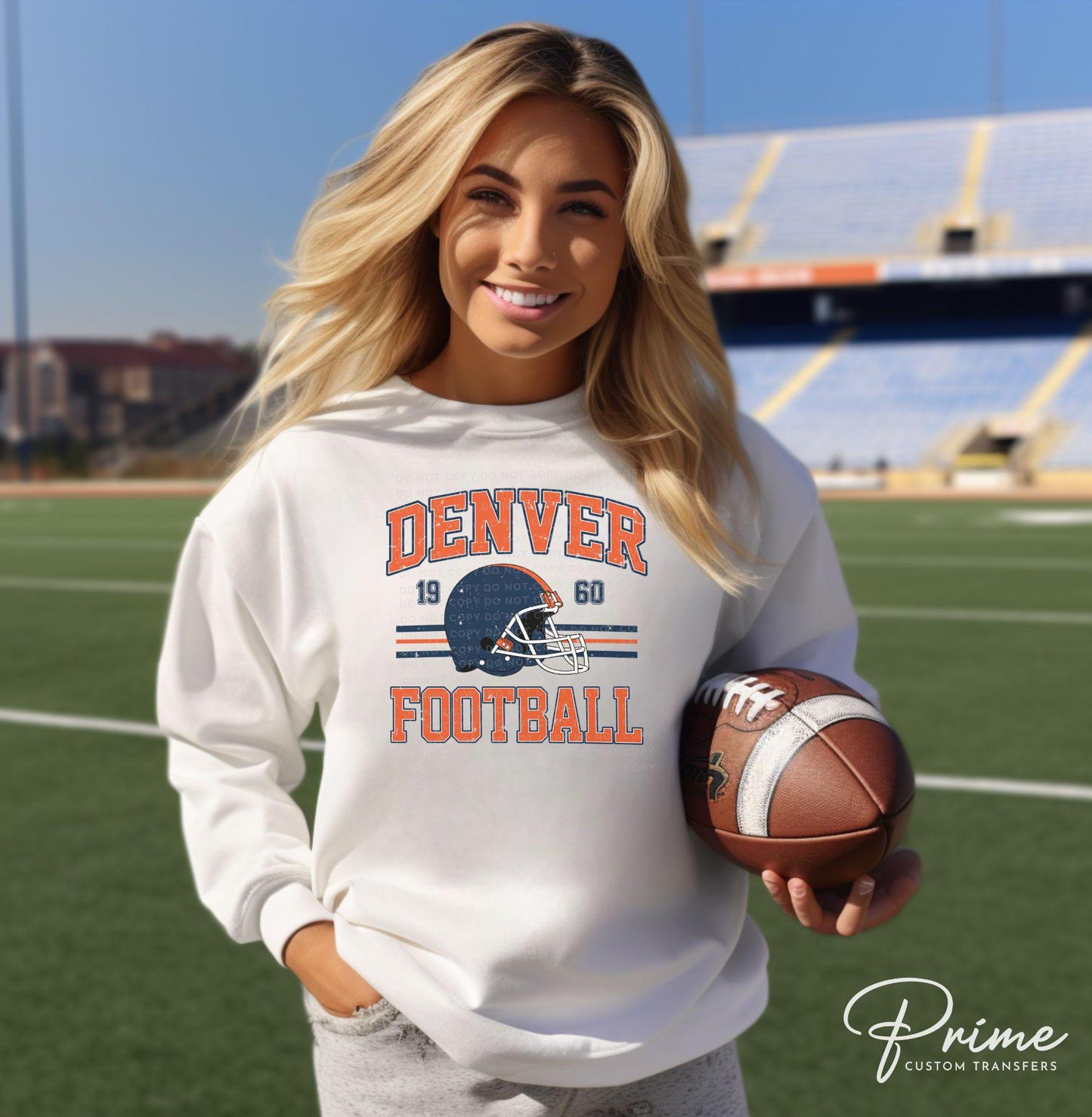 Football DTF Transfers, Ready to Press, T-shirt Transfers, Heat Transfer, Direct to Film, Sports, Full Color, Vintage, Denver Football