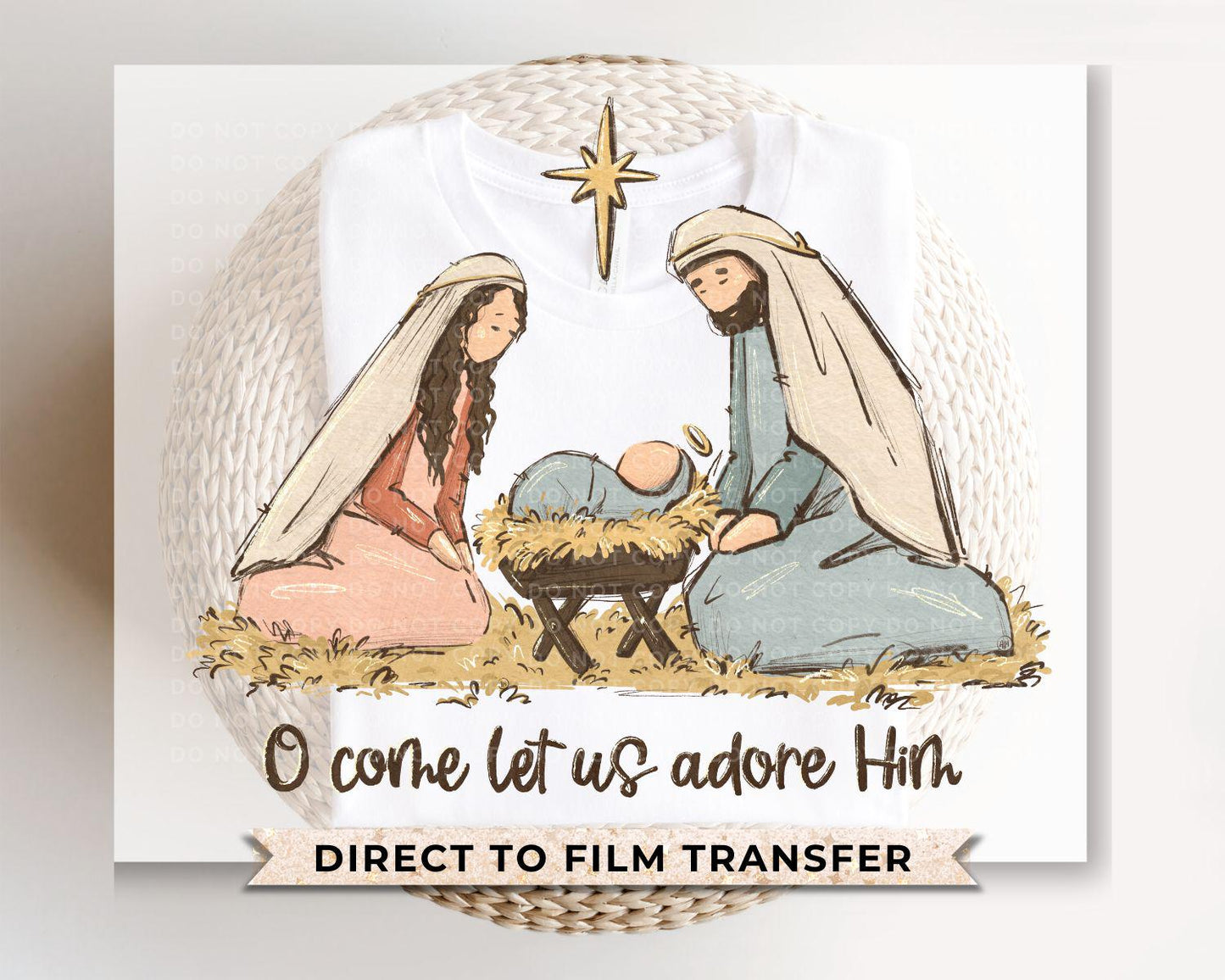 Christmas DTF Transfers, Ready to Press, T-shirt Transfers, Heat Transfer, Direct to Film, Holiday, Nativity, Baby Jesus, Manger, Christian