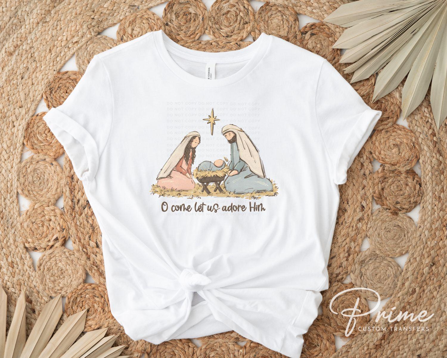 Christmas DTF Transfers, Ready to Press, T-shirt Transfers, Heat Transfer, Direct to Film, Holiday, Nativity, Baby Jesus, Manger, Christian