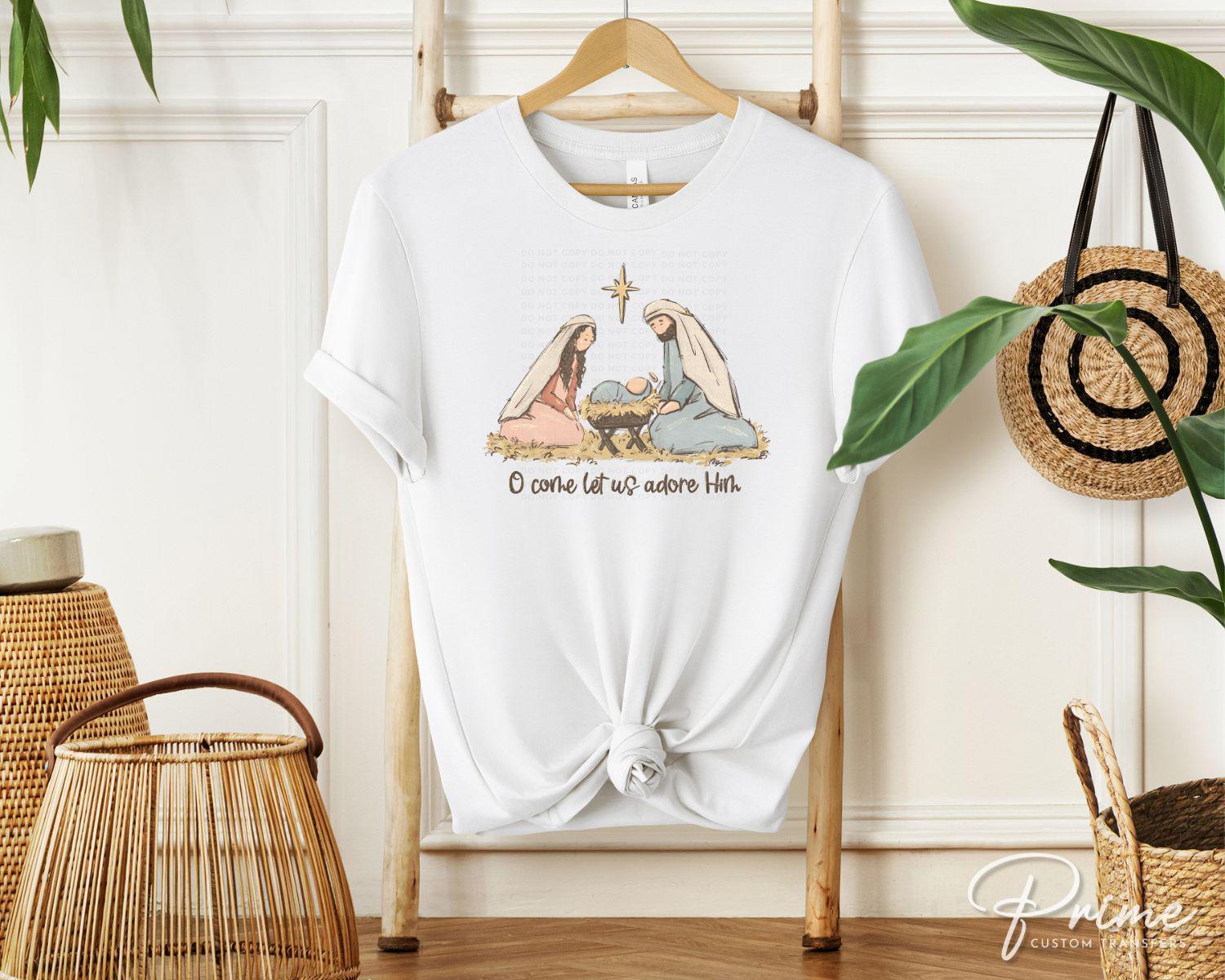 Christmas DTF Transfers, Ready to Press, T-shirt Transfers, Heat Transfer, Direct to Film, Holiday, Nativity, Baby Jesus, Manger, Christian