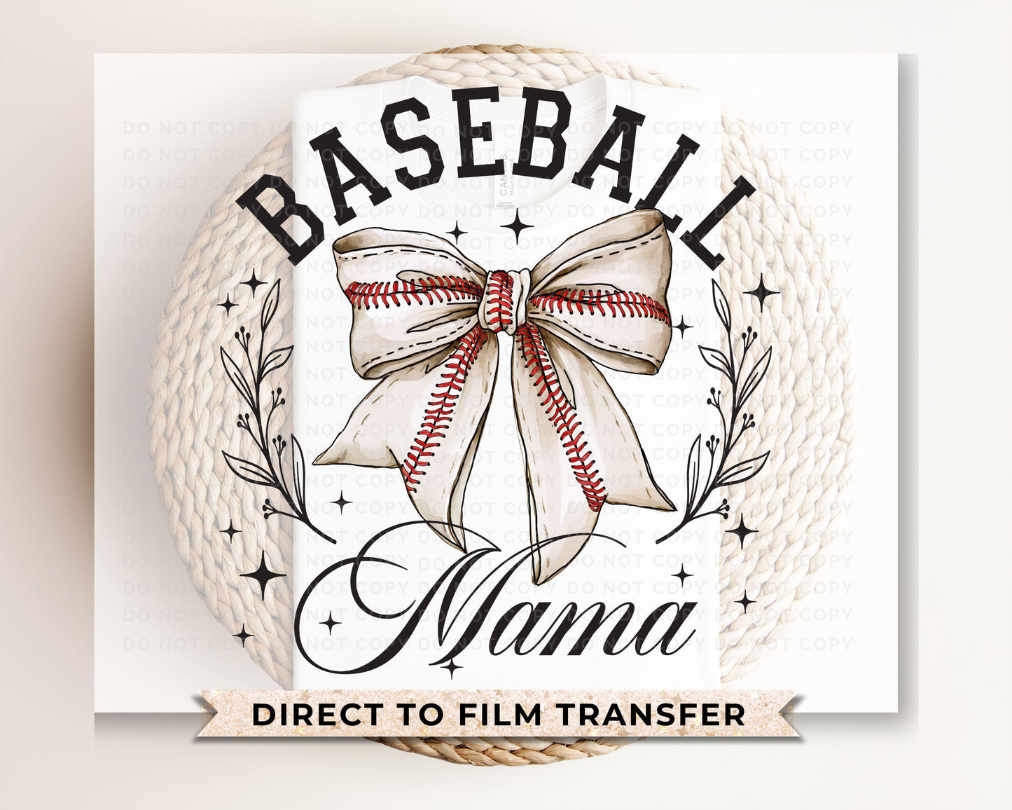 Baseball DTF Transfers, Ready to Press, T-shirt Transfers, Heat Transfer, Direct to Film, Sports Mom, Game Day, Retro Baseball Bow, Coquette